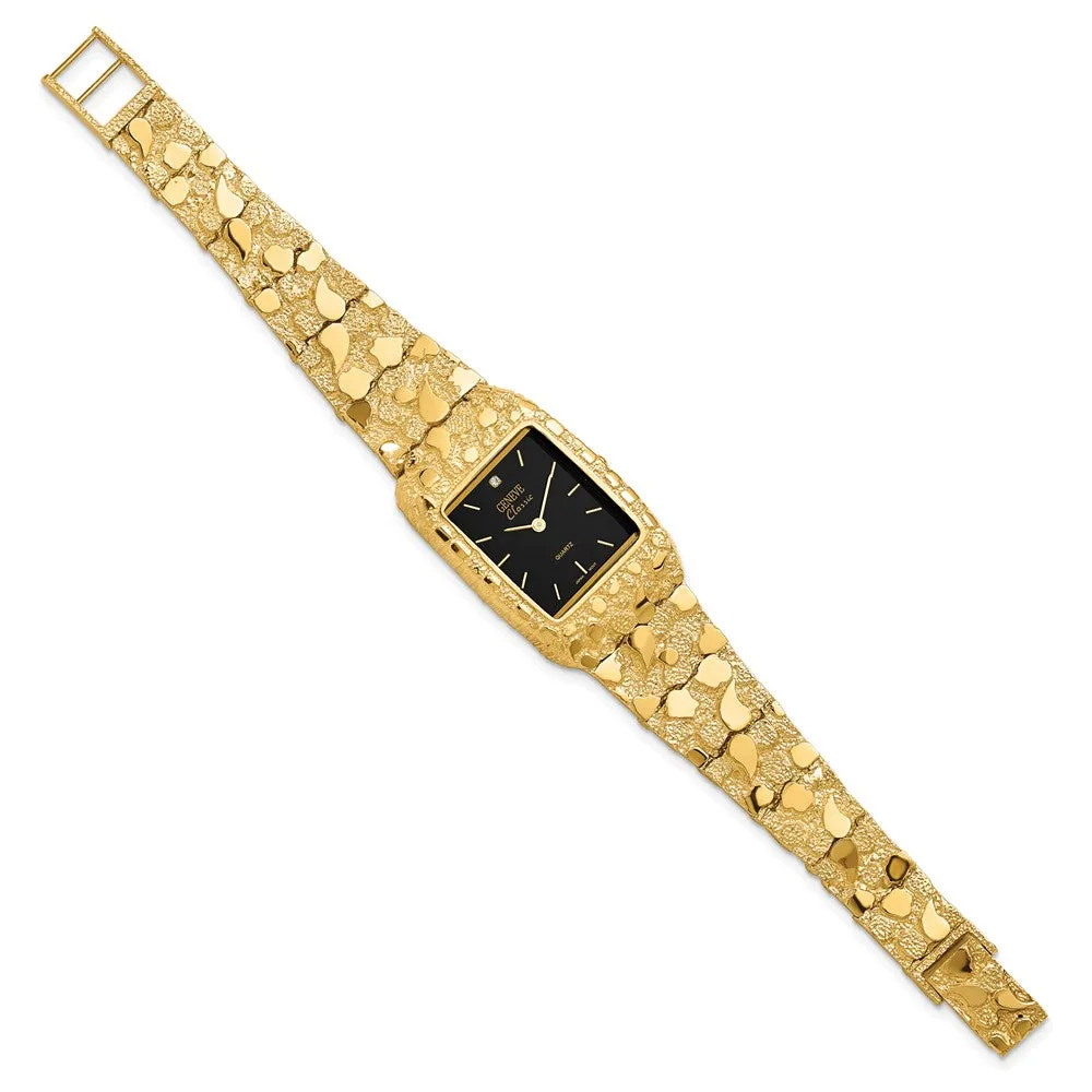 10k Yellow Gold Mens Black 27x47mm Dial Square Face Nugget Watch