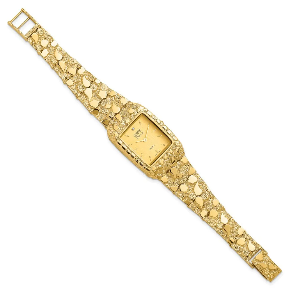 10k Yellow Gold Mens Champagne 27x47mm Dial Square Face Nugget Watch