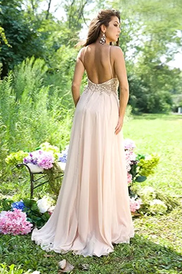 A Line Floor Length Halter Sleeveless Backless Beading Prom Dresses