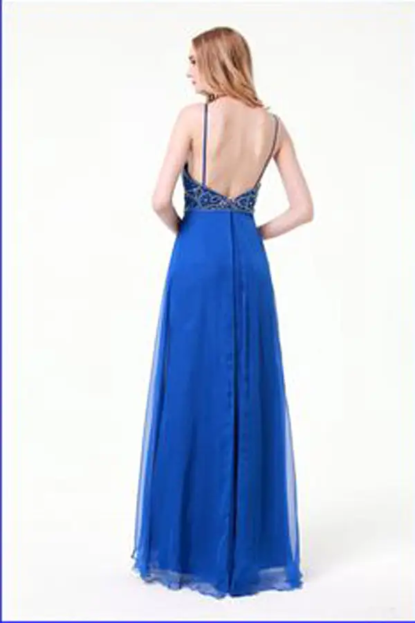 A Line Floor Length Spaghetti Strap Sleeveless Beading Backless Prom Dresses