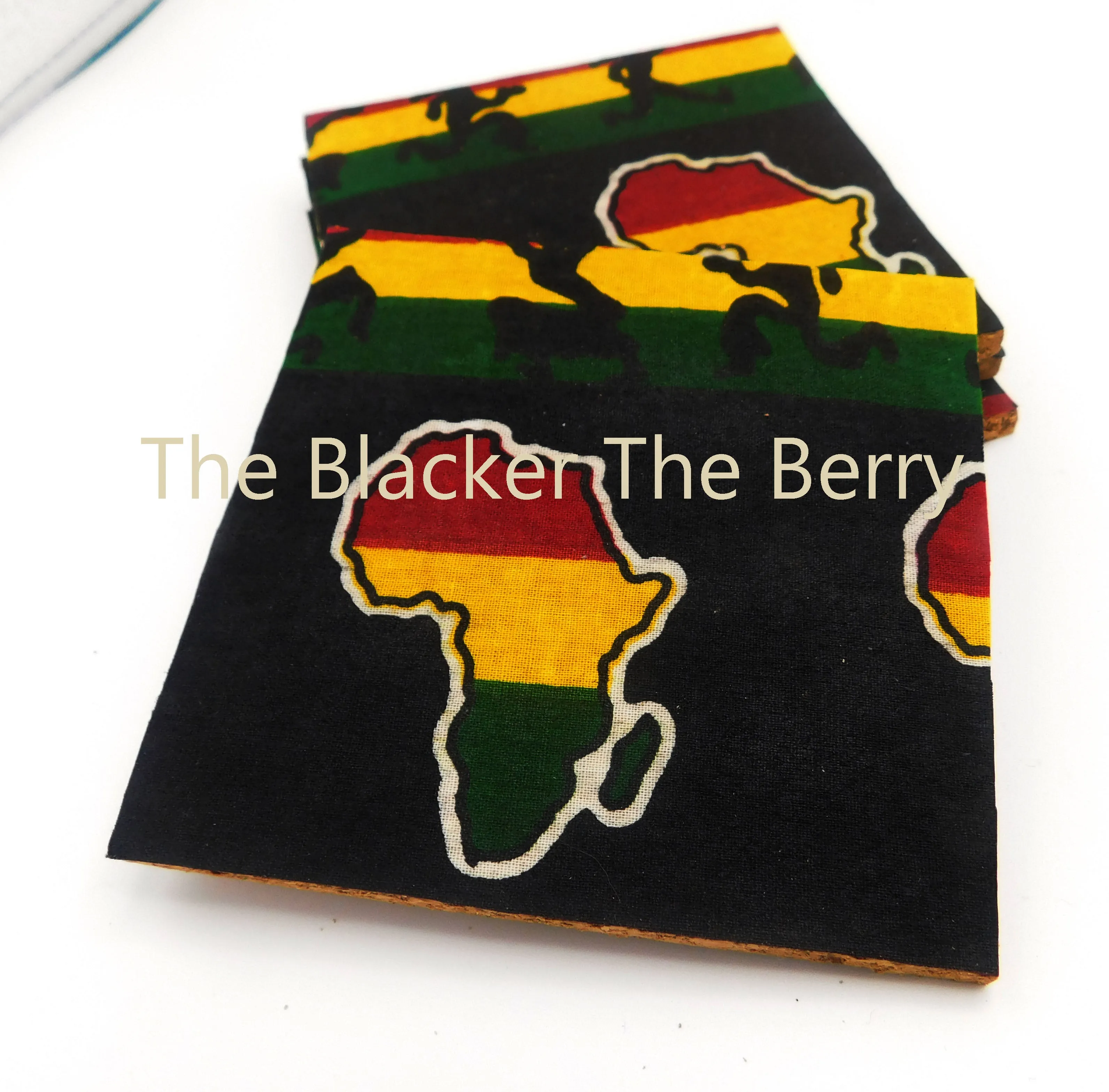 African Coasters Black Green Red Yellow Set of 4 Handmade