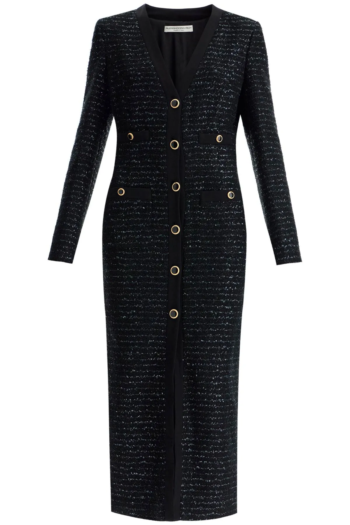 Alessandra Rich Midi Tweed Dress With Sequins   Black