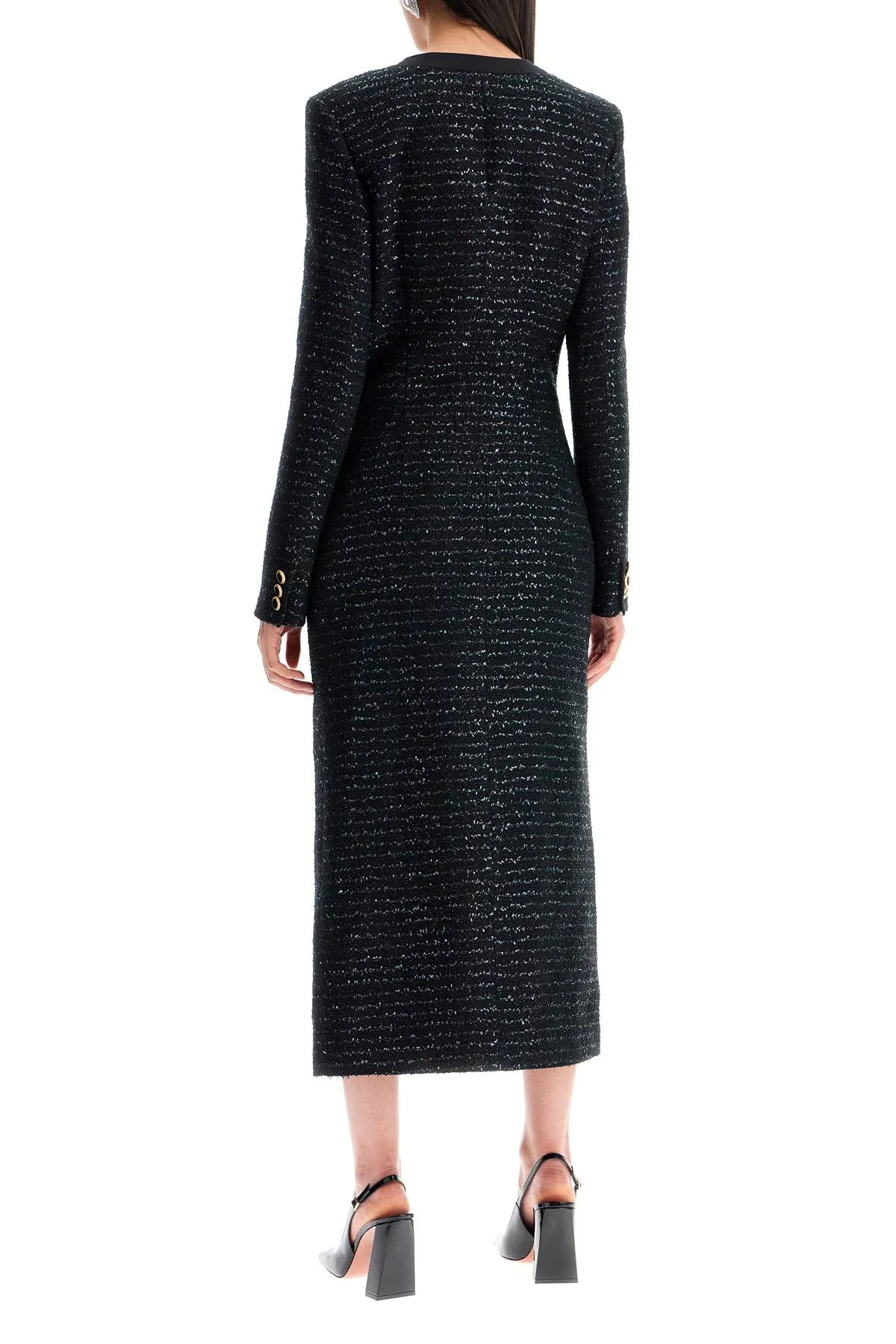 Alessandra Rich Midi Tweed Dress With Sequins   Black