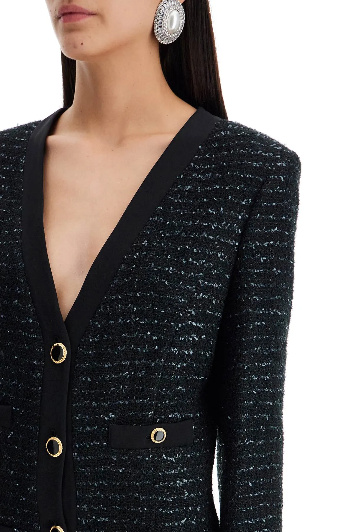 Alessandra Rich Midi Tweed Dress With Sequins   Black