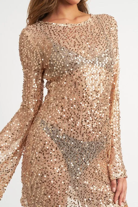 ANNABELL BELL SLEEVE SEQUINS MINI DRESS