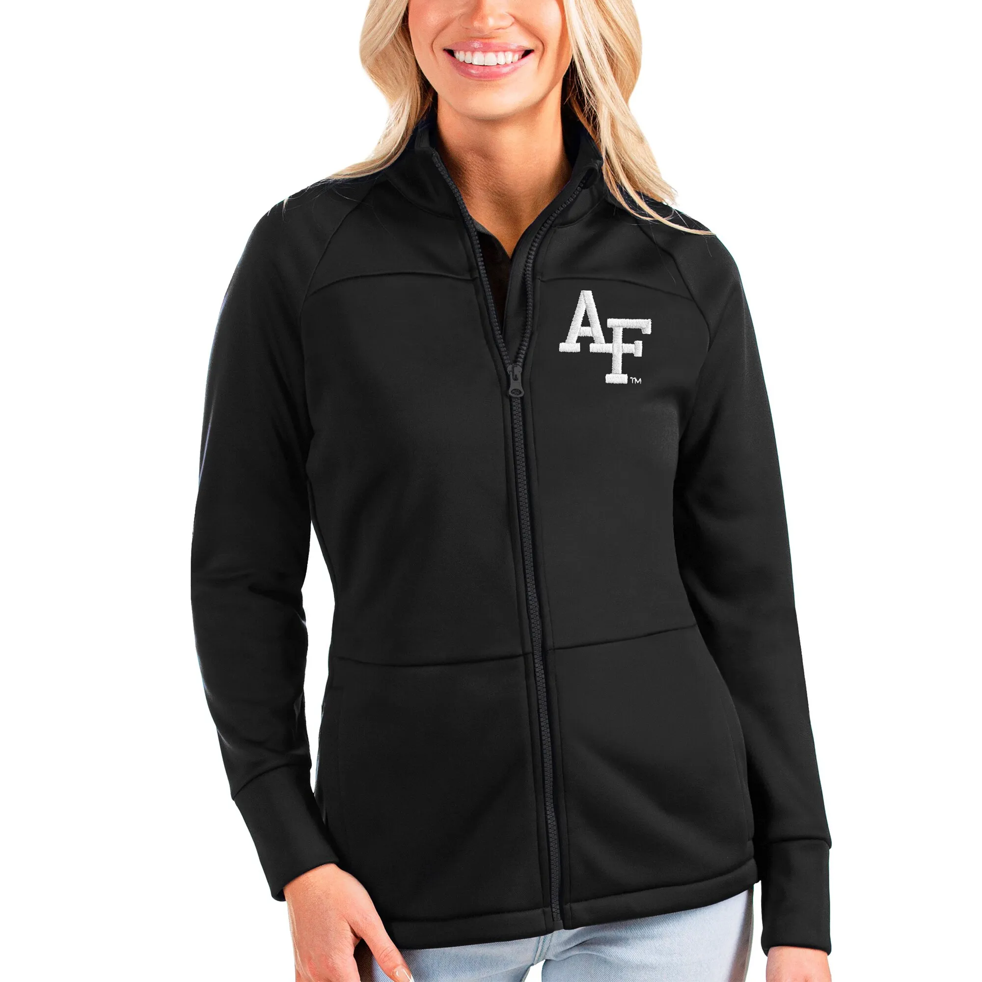 Antigua Air Force Falcons Women's Black Links Full-Zip Golf Jacket