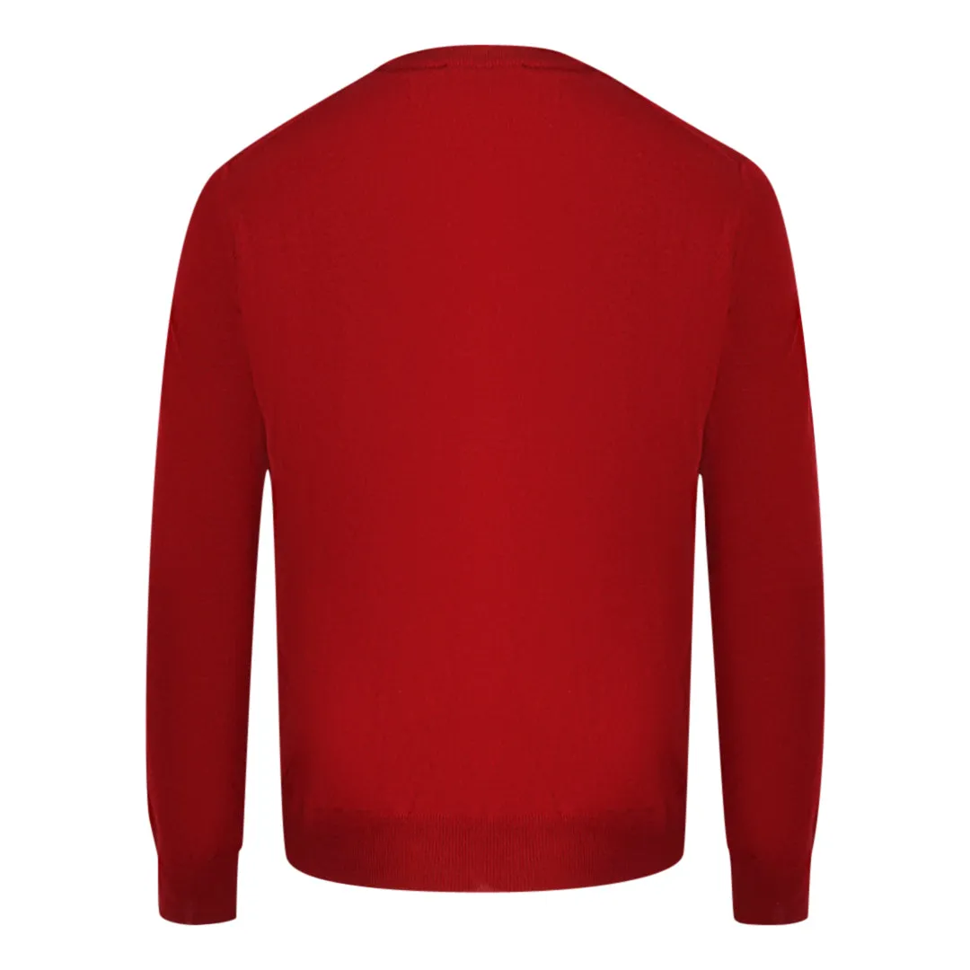 Aquascutum Check Logo Red V-Neck Jumper