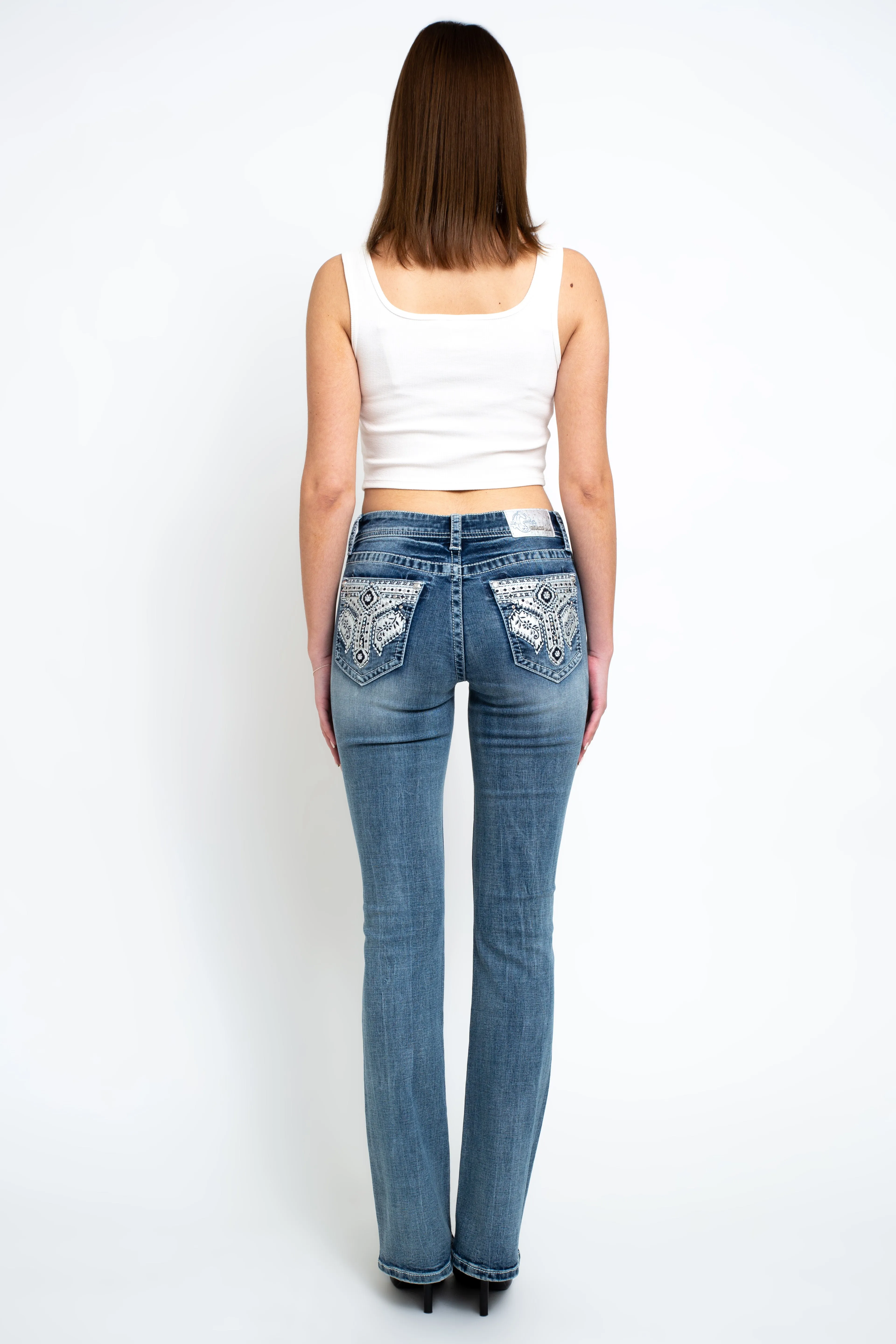 Aztec Modify Embellished Mid Rise Bootcut Jeans