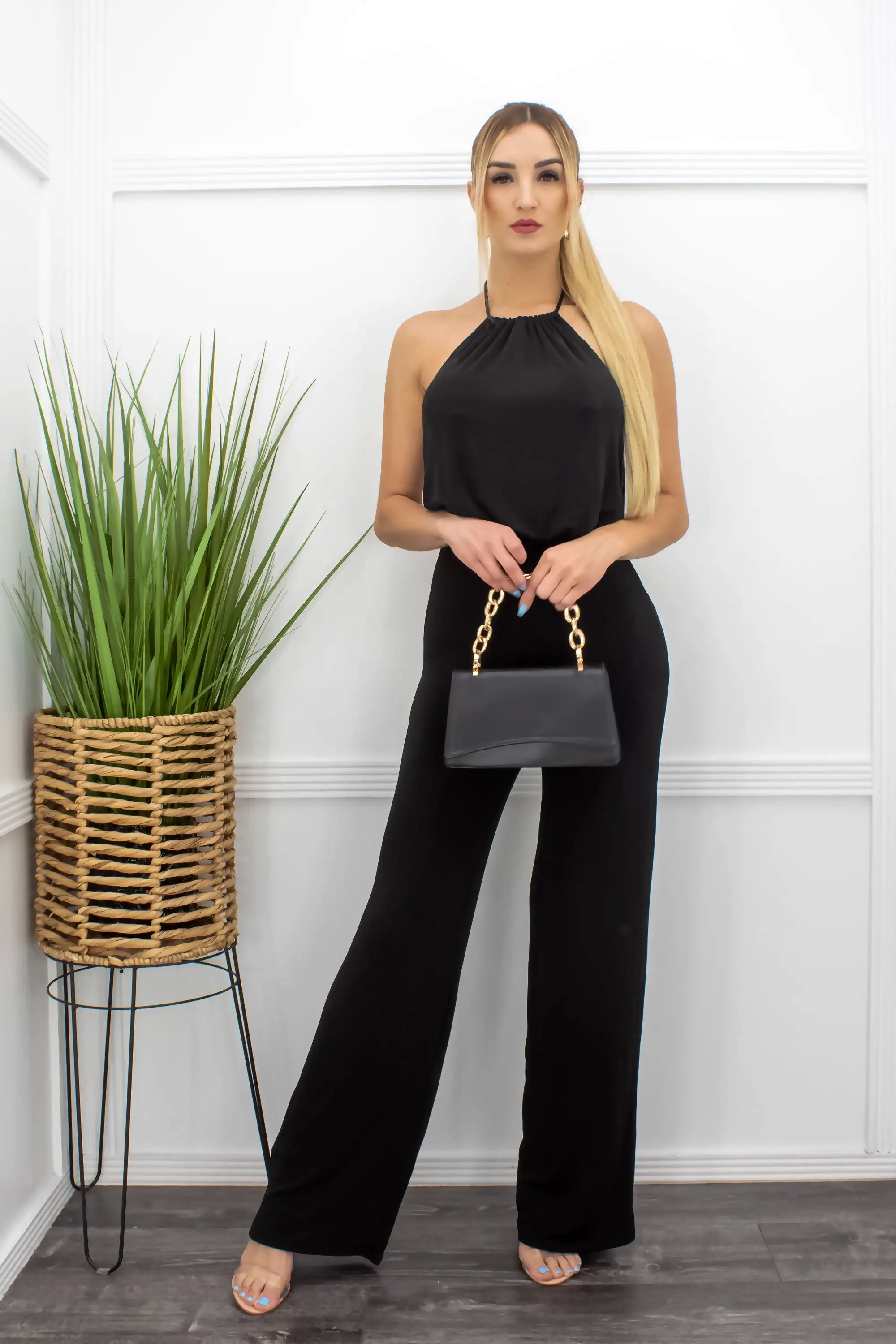 Backless Sleeveless Black Jumpsuit