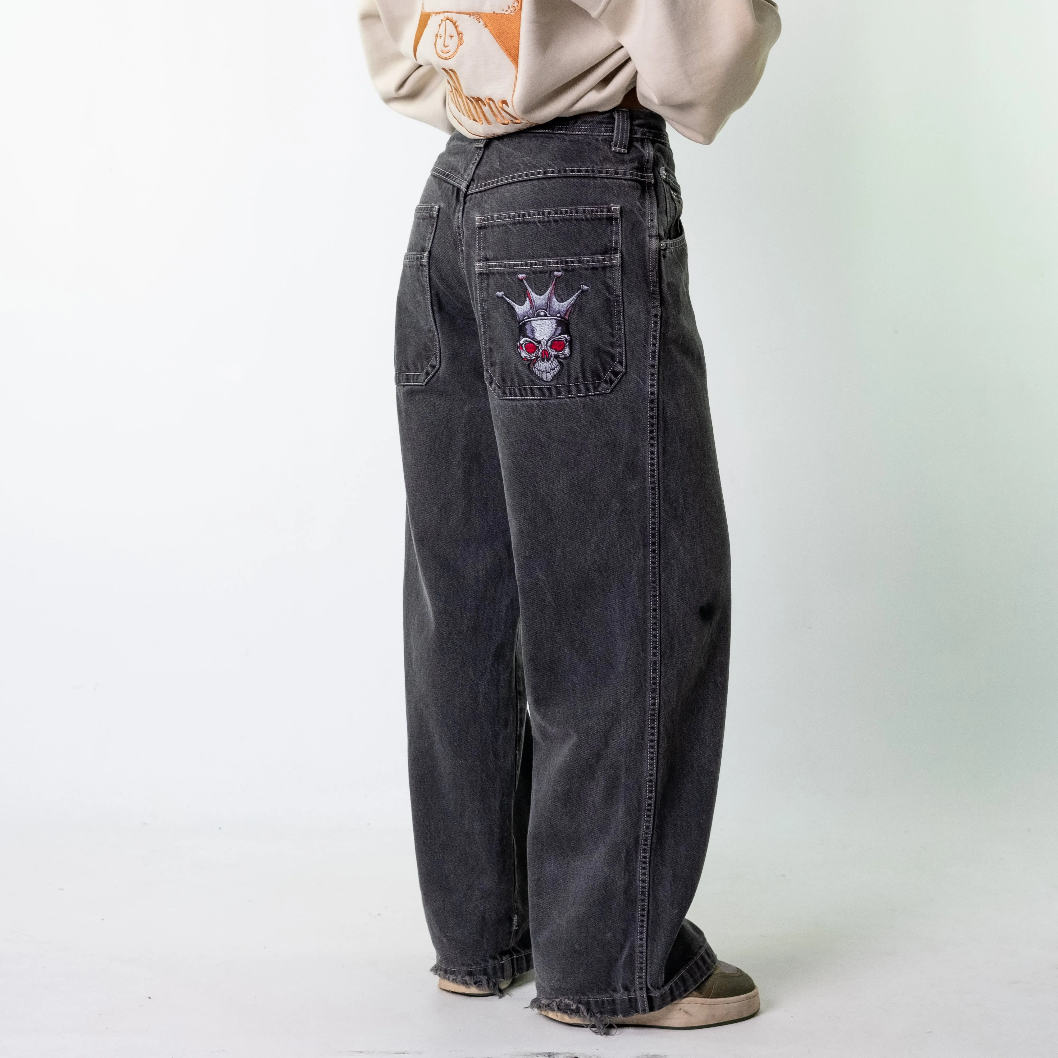 Black 90s Baggy Hip Hop JNCO Cargo Skater Trousers Pants Jeans (30x33)