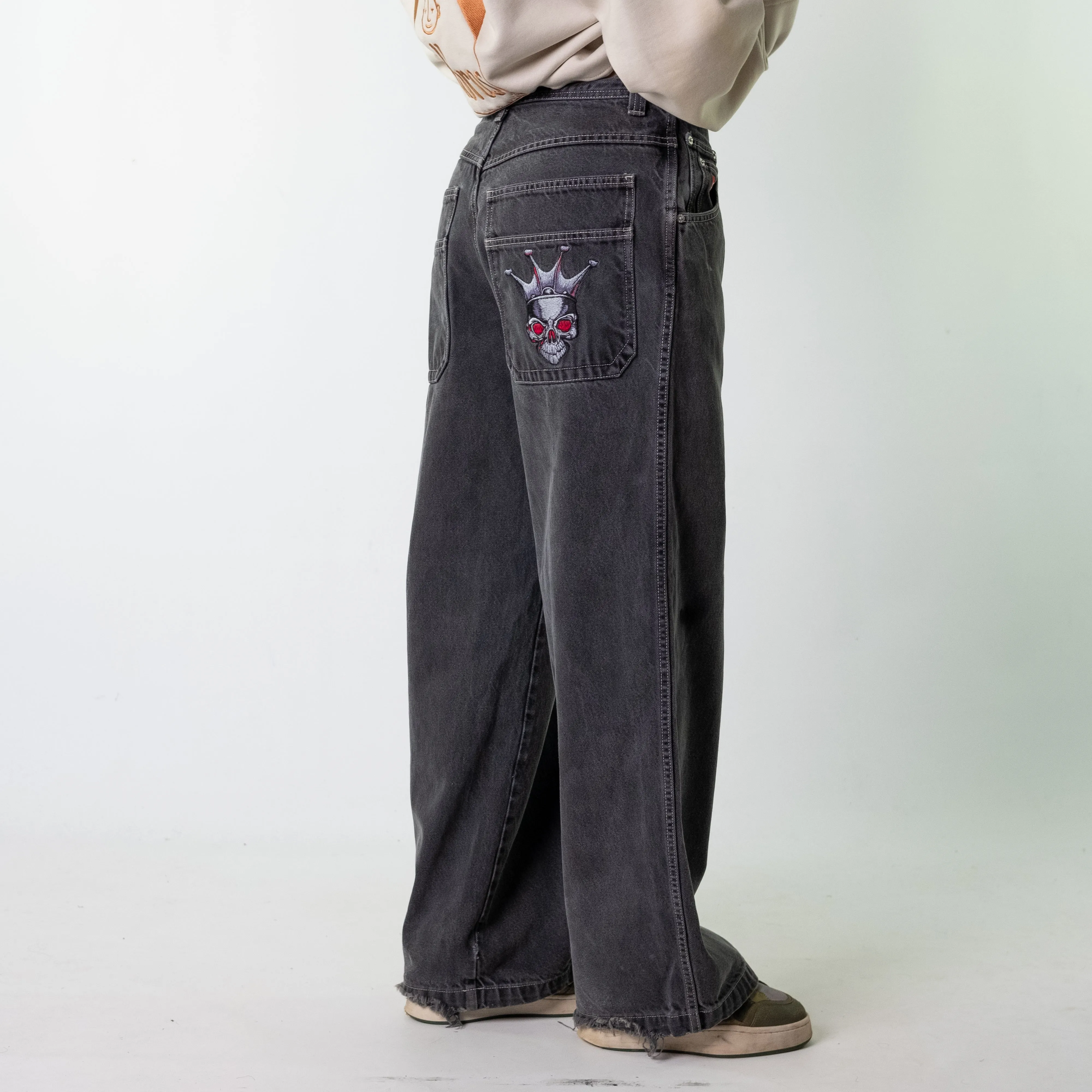 Black 90s Baggy Hip Hop JNCO Cargo Skater Trousers Pants Jeans (30x33)