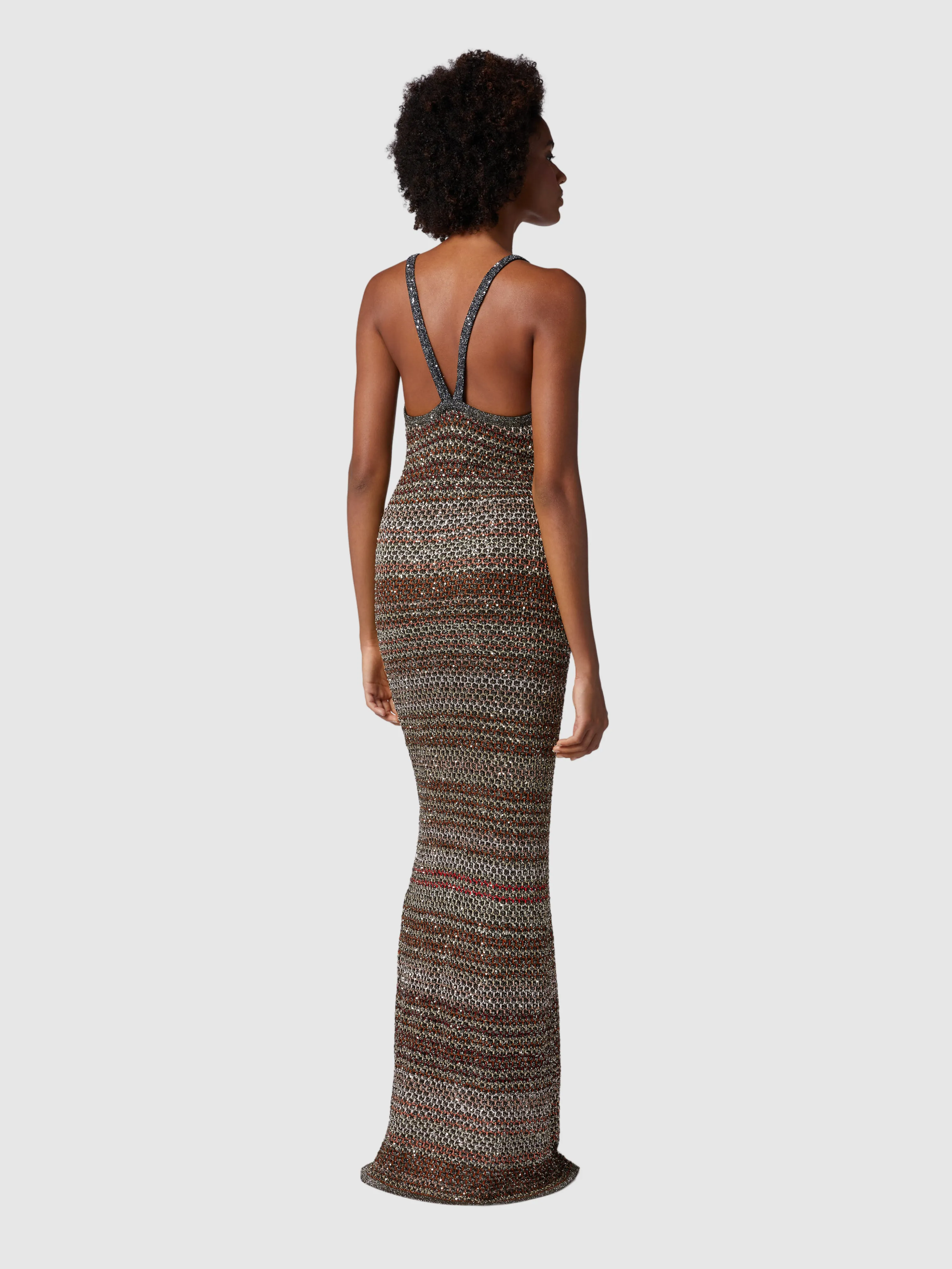 Black Multicolor Mesh Knit Midi Dress with Sequins