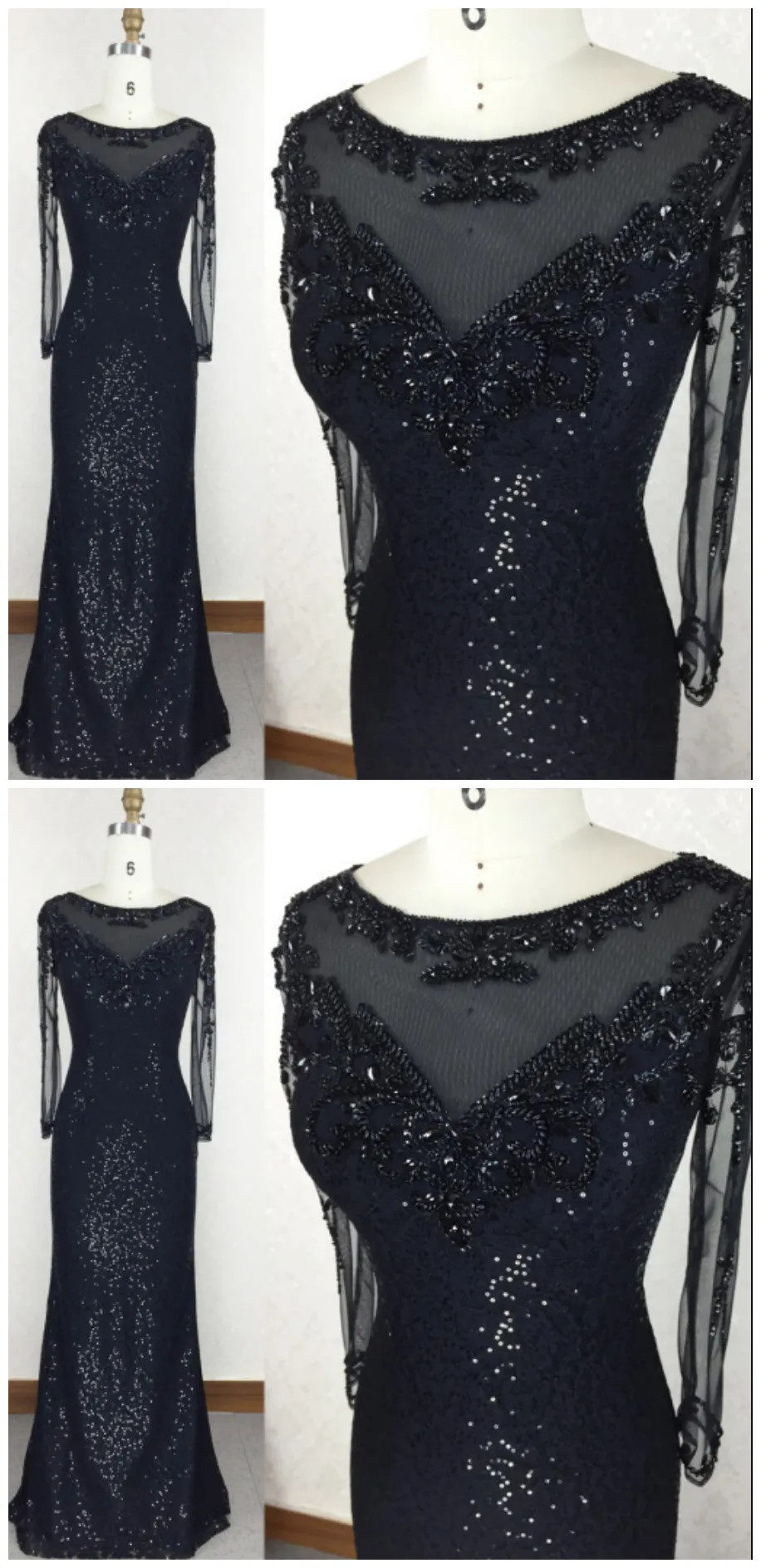 Black Sequins Tight Evening Dress Prom Dress with Sleeves