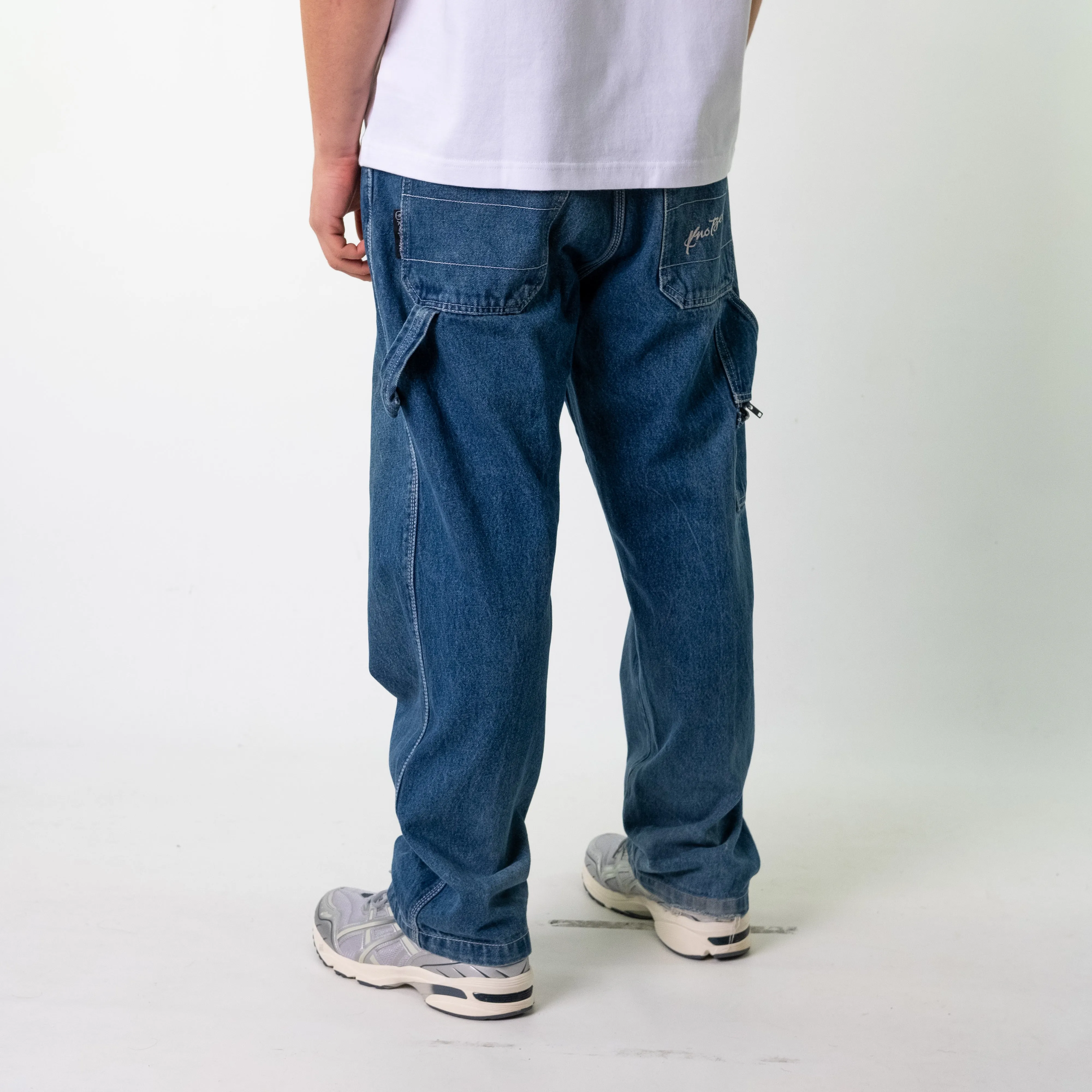 Blue Denim 90s Baggy Hip Hop  Cargo Skater Trousers Pants Jeans (36x30)