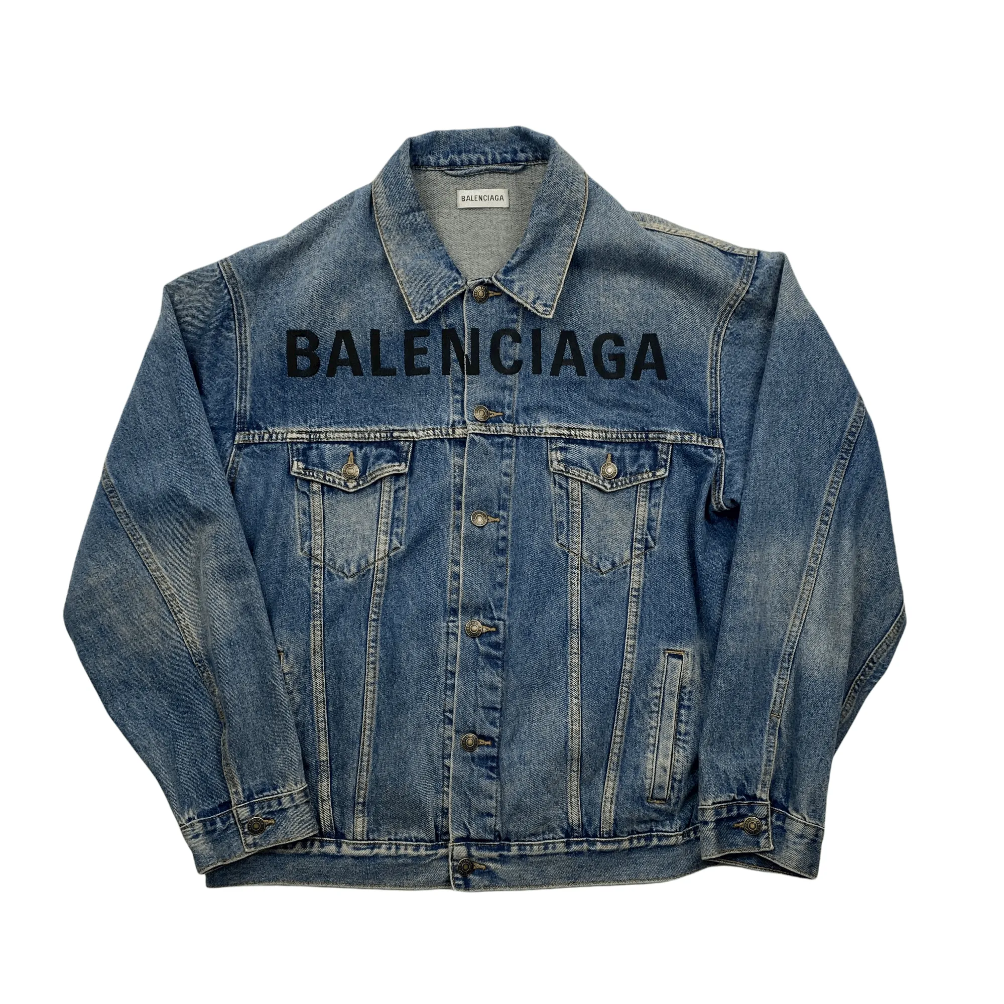 Blue Denim Balenciaga Spellout Jacket - 50 (Extra Large)