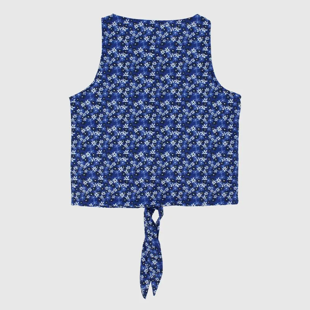 Blue Floral Sleeveless Blouse