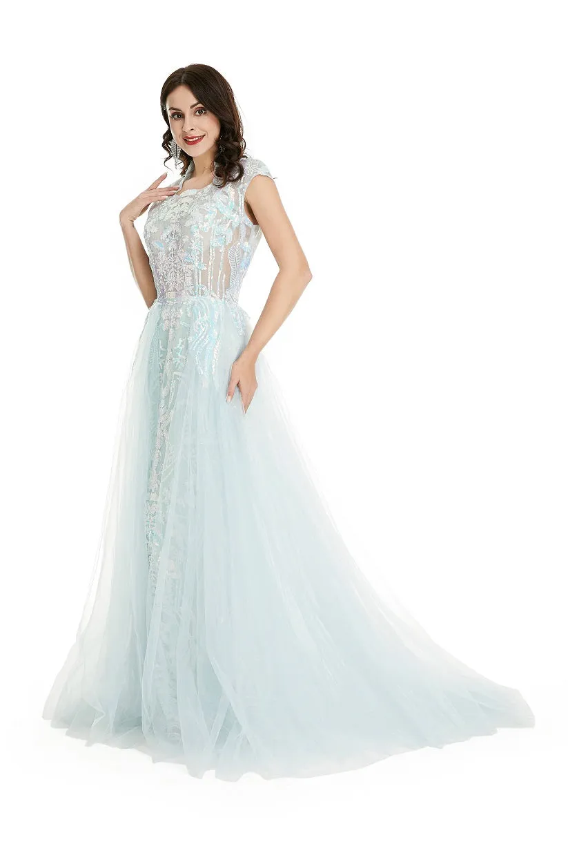 Celestial Blue Sequins Formal Pageant Prom Evening Dress EN5013