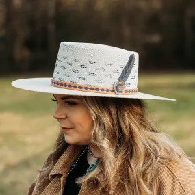 Charlie 1 Horse | Blue Roan Straw Stiff Brim Hat with Leather Band and Feather