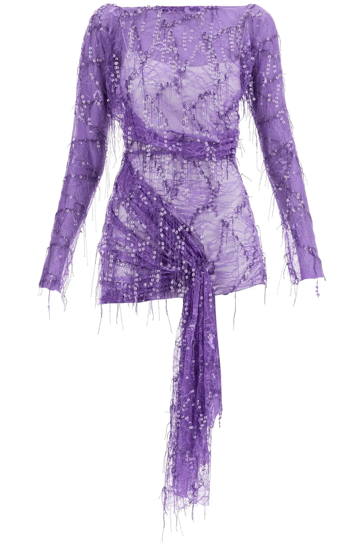 Christopher Esber Mini Lace Dress With Sequins   Purple