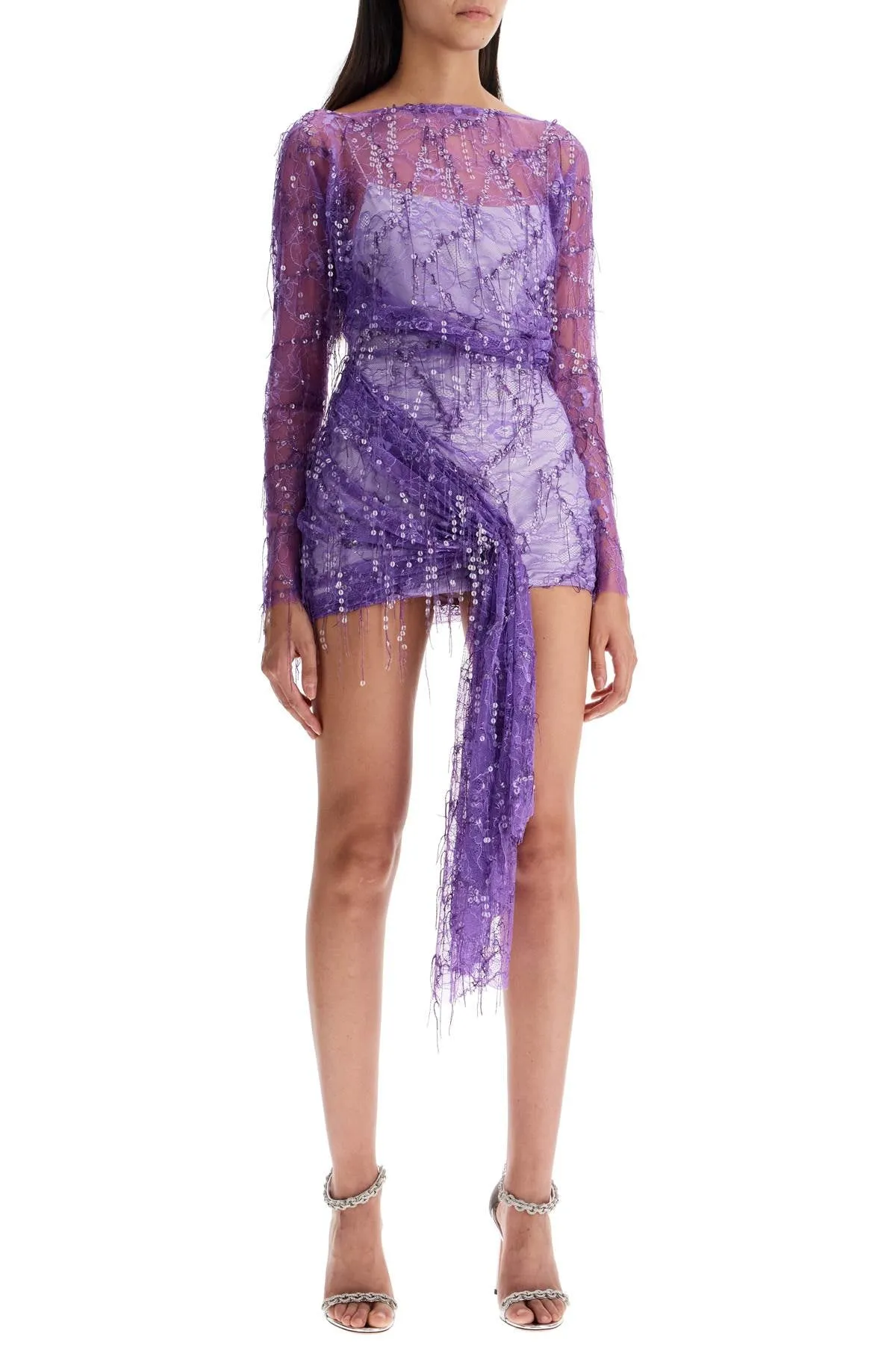 Christopher Esber Mini Lace Dress With Sequins   Purple