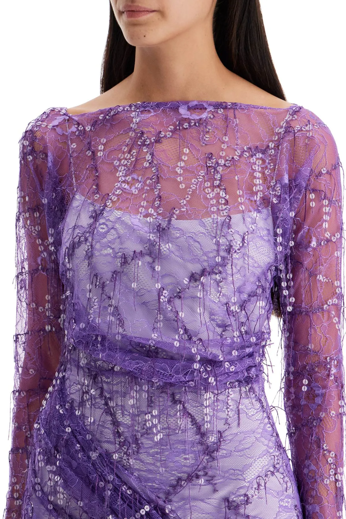 Christopher Esber Mini Lace Dress With Sequins   Purple