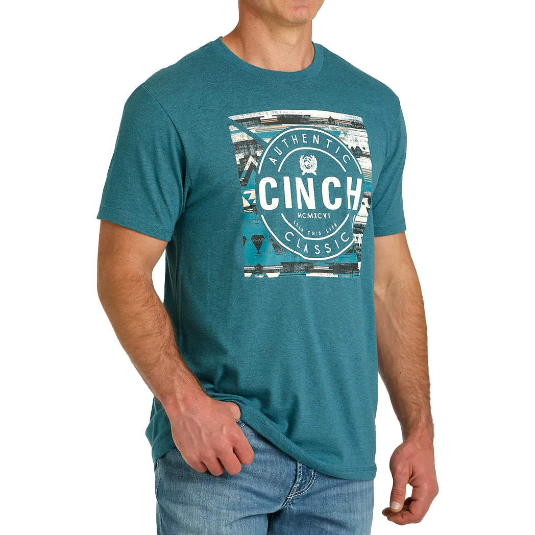 Cinch Men's Teal Aztec Logo Tee