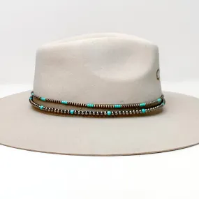 Copper Tone and Turquoise Pearl Hat Band With Black Tie Strings