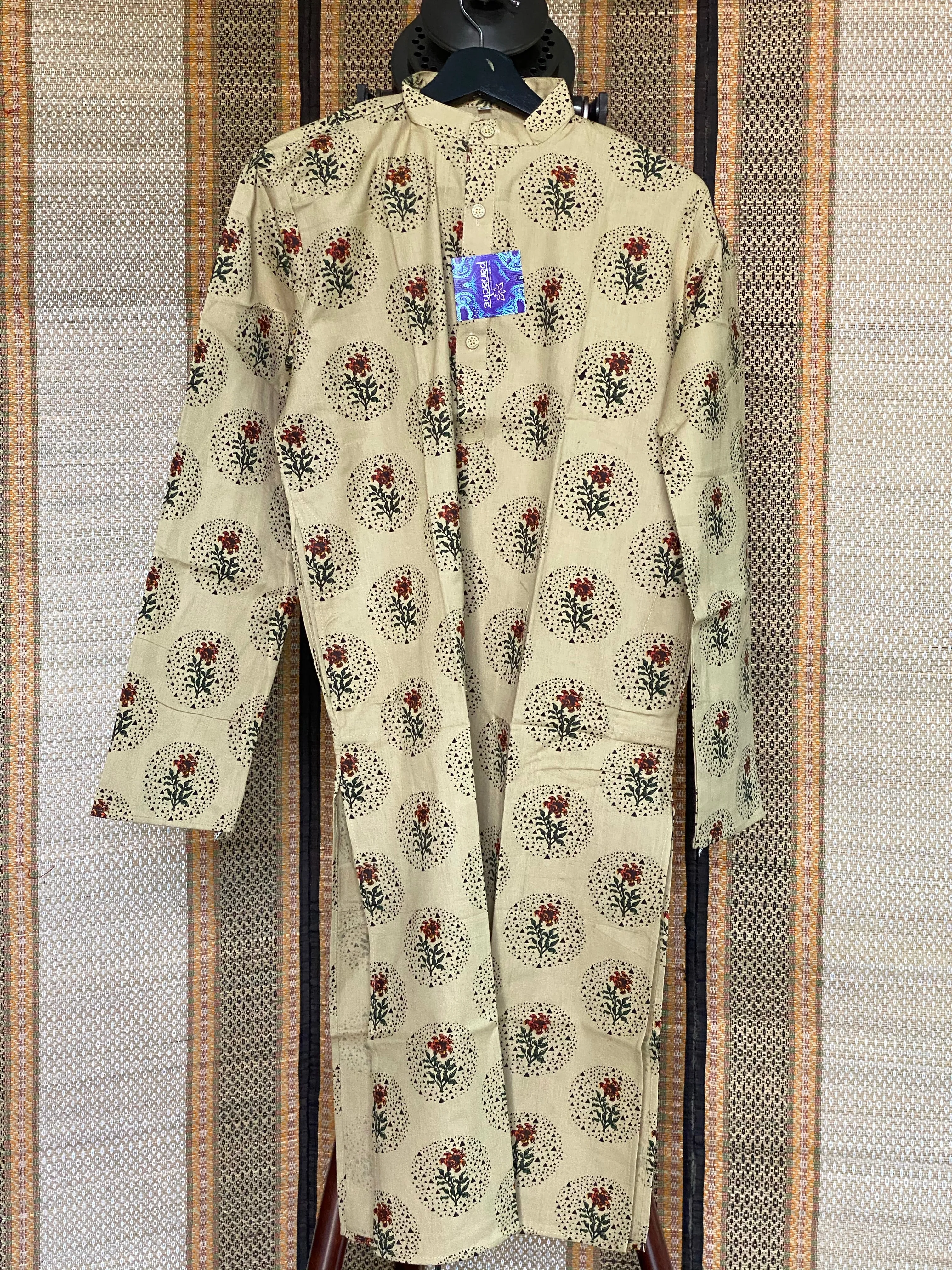 Cotton Printed Kurta Men - Beige Moss S-36