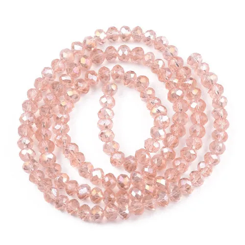 Crystal Glass Beads, Electroplated, Rondelle, Faceted, Misty Rose, AB, 6mm