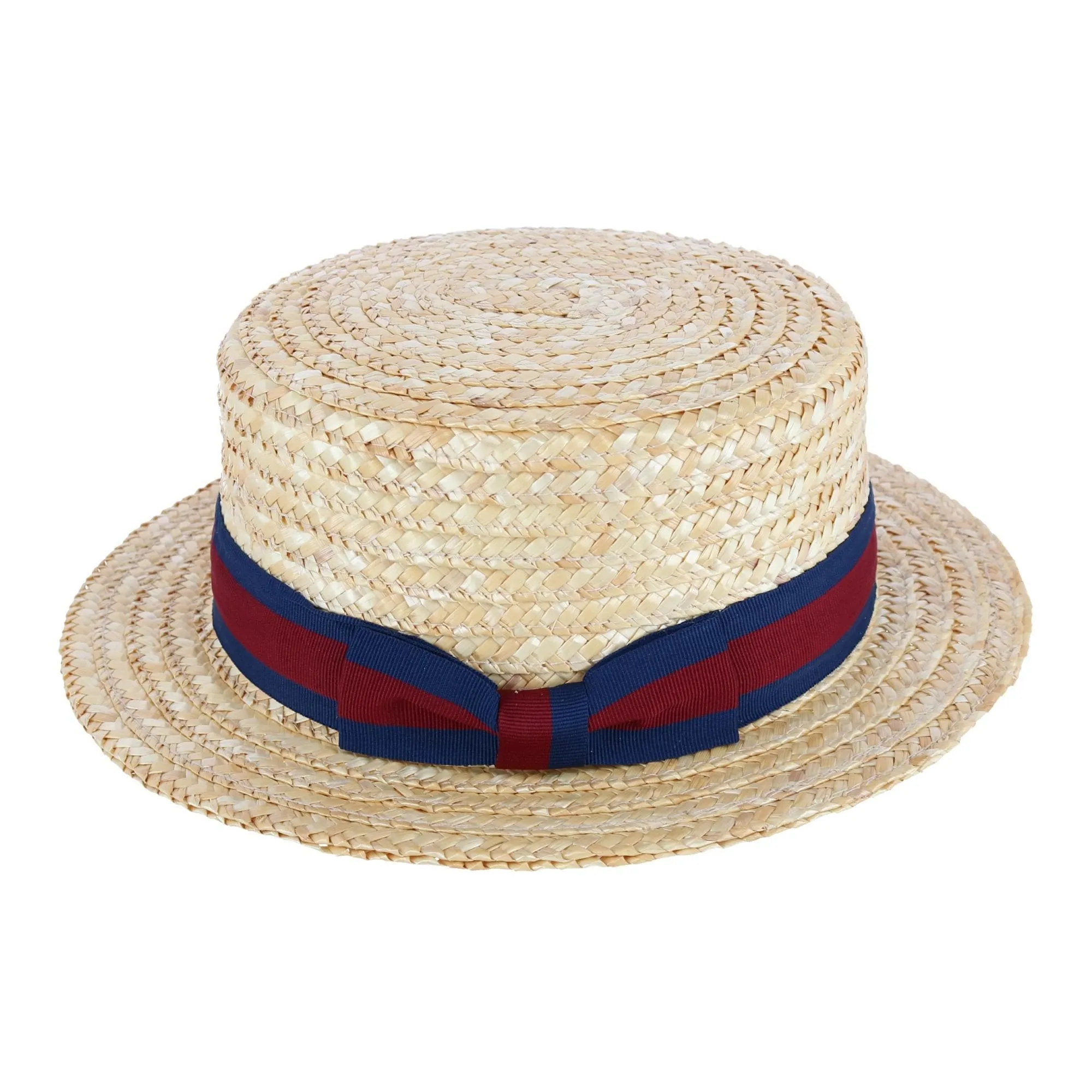 CTM Straw 2 Inch Brim Boater Hat with Navy Band and Elastic Sweatband