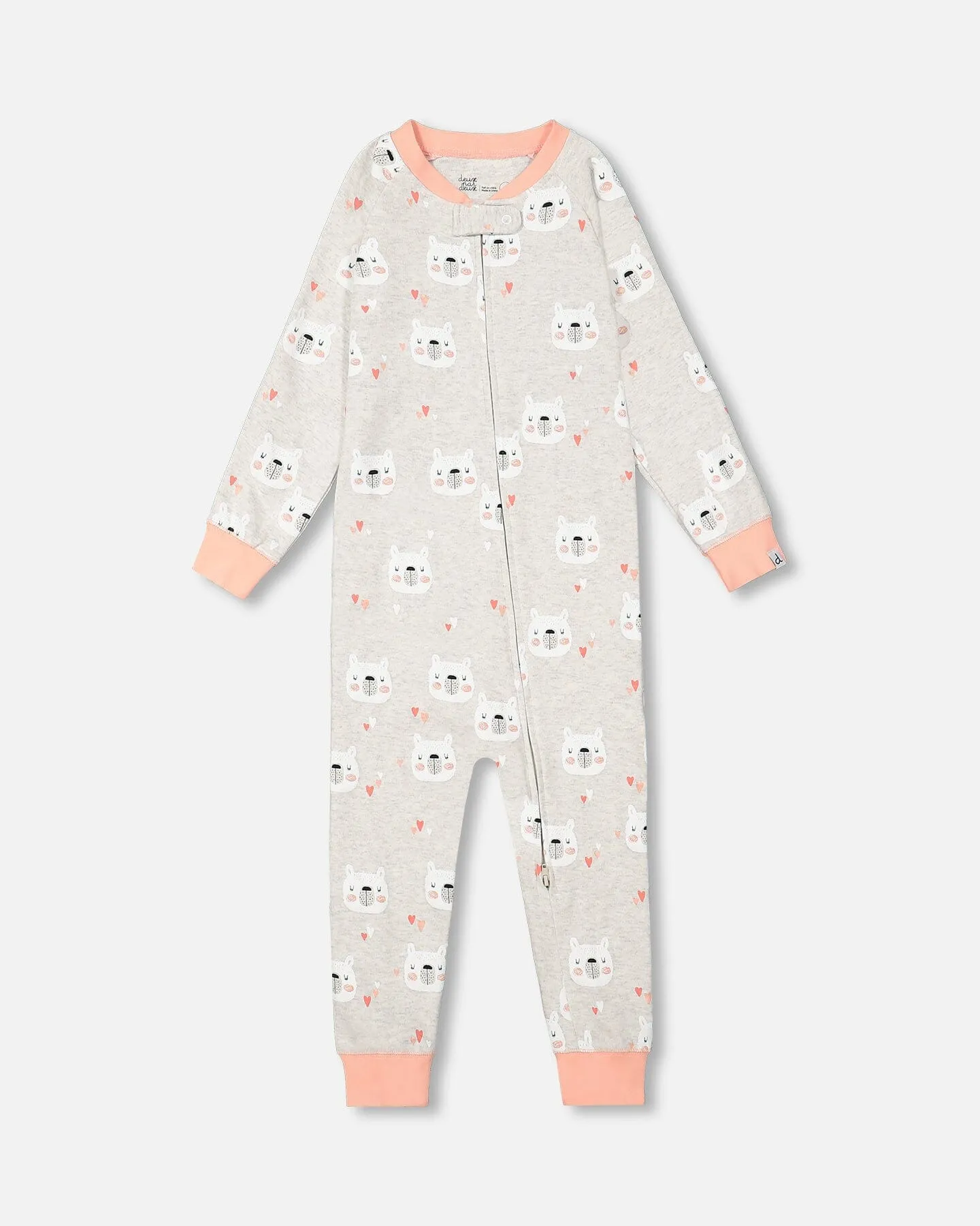 Deux par Deux Girl's Organic Cotton One Piece Long Sleeve Bears Printed  Pajama