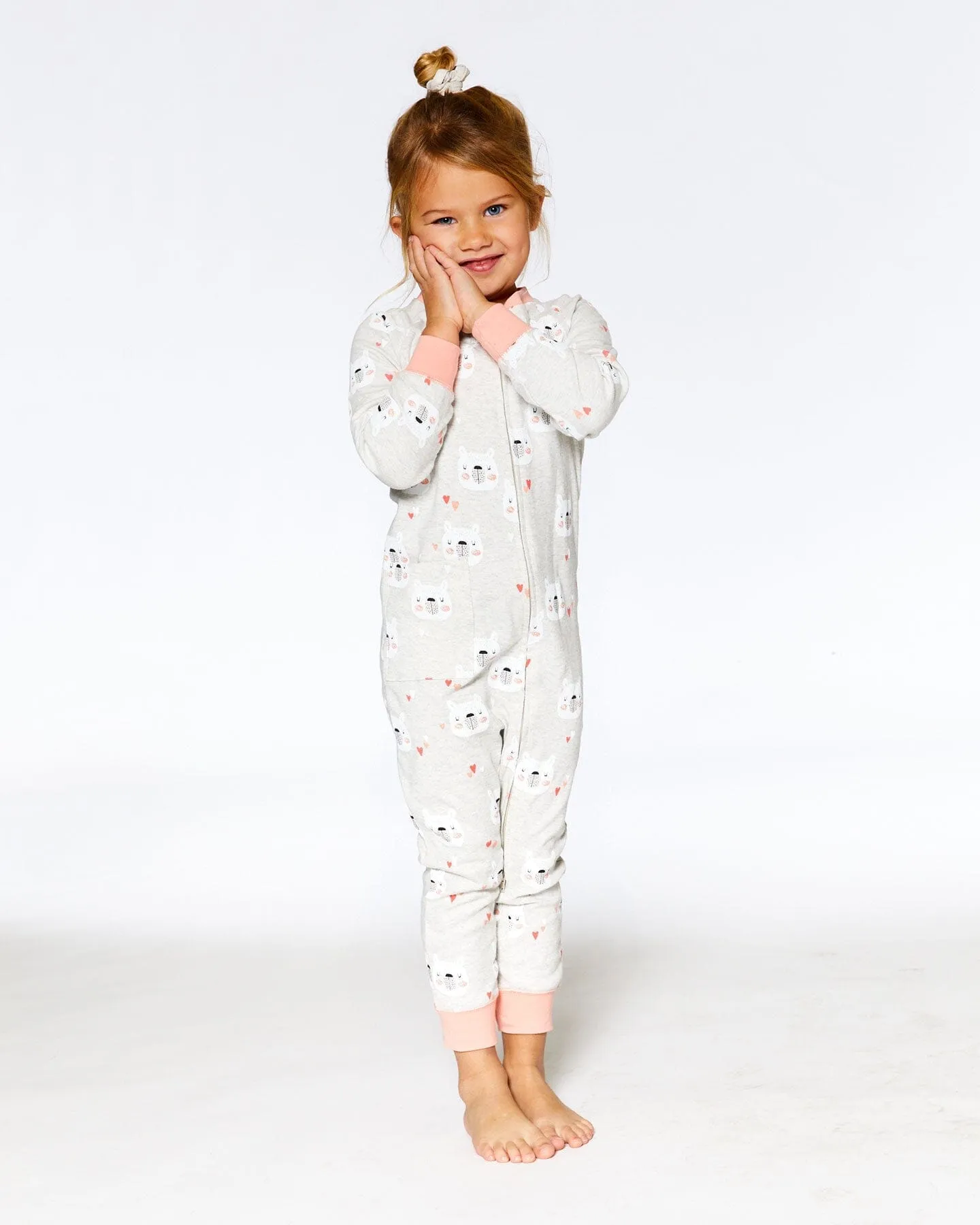 Deux par Deux Girl's Organic Cotton One Piece Long Sleeve Bears Printed  Pajama