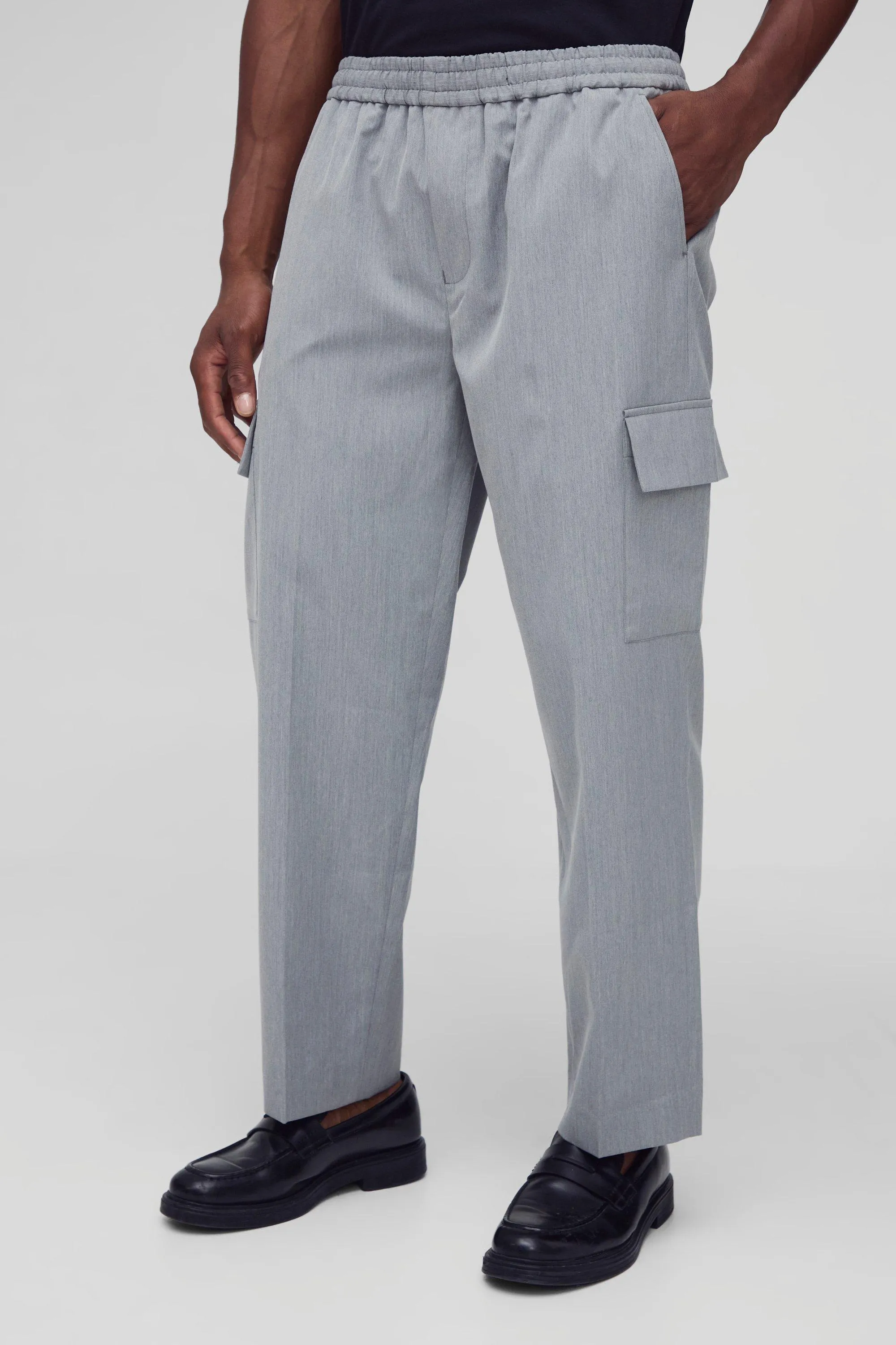 Elastic Waist Straight Leg Tailored Cargo Trousers