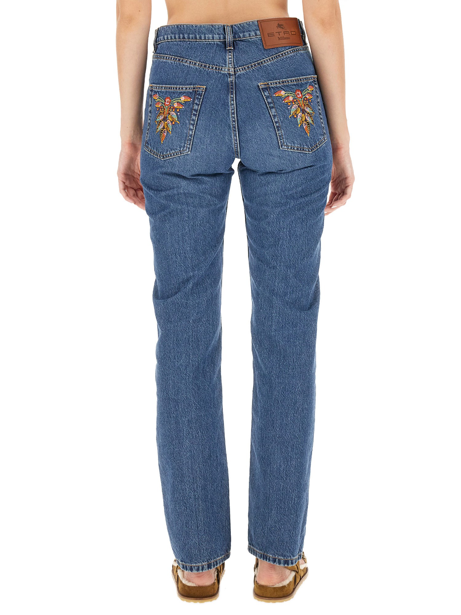 ETRO    COTTON DENIM JEANS WITH LOGO EMBROIDERY