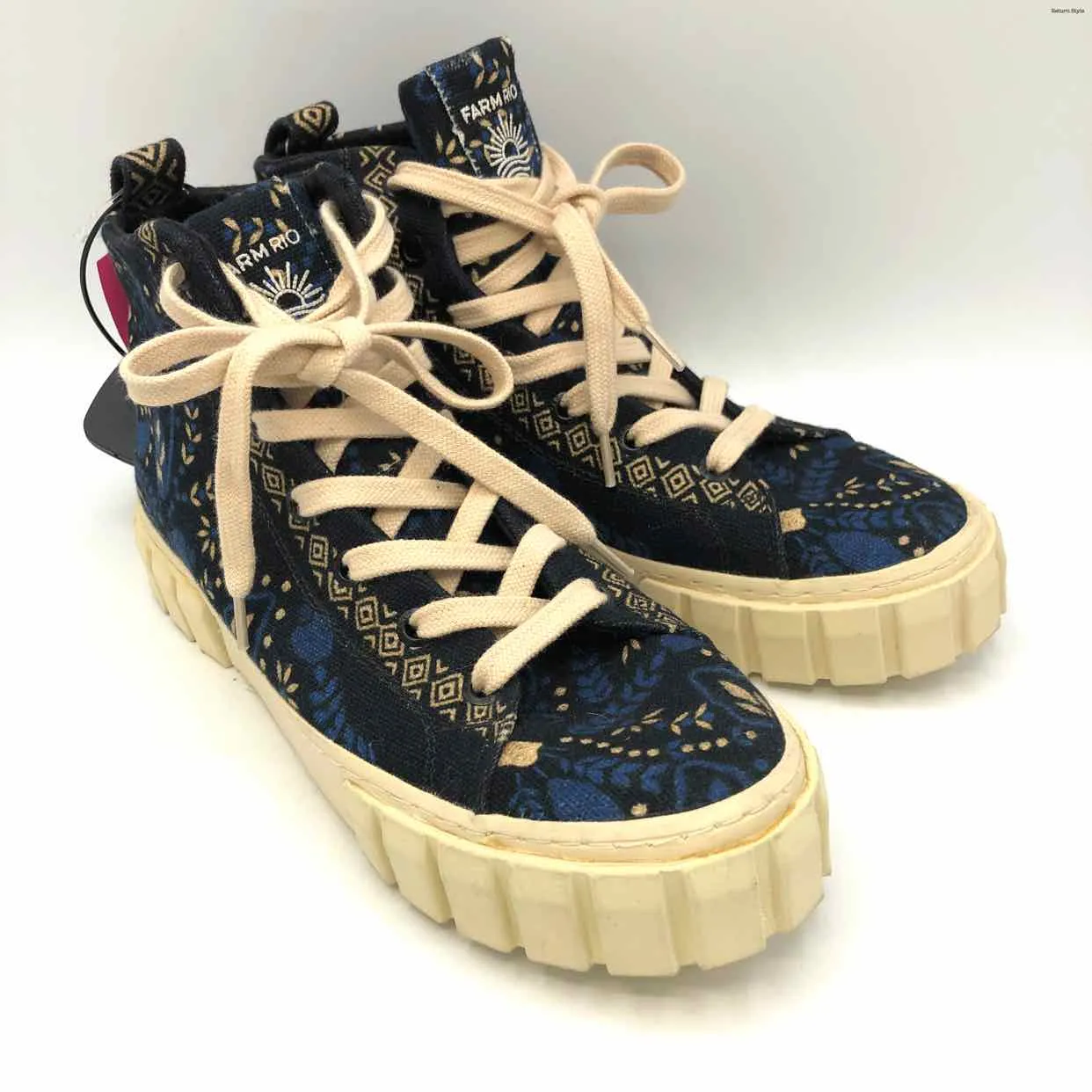 FARM RIO Navy Cream Canvas Print High Top Shoe Size 8 Shoes