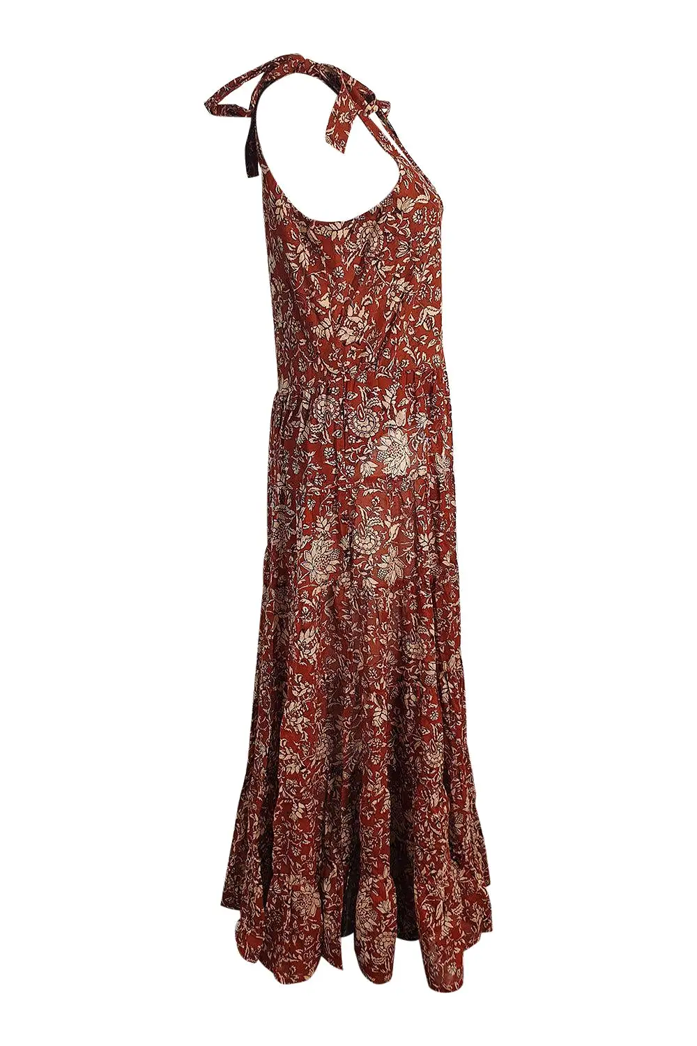 FREE PEOPLE 100% Cotton Brown Motif Floral Print Maxi Dress (M)