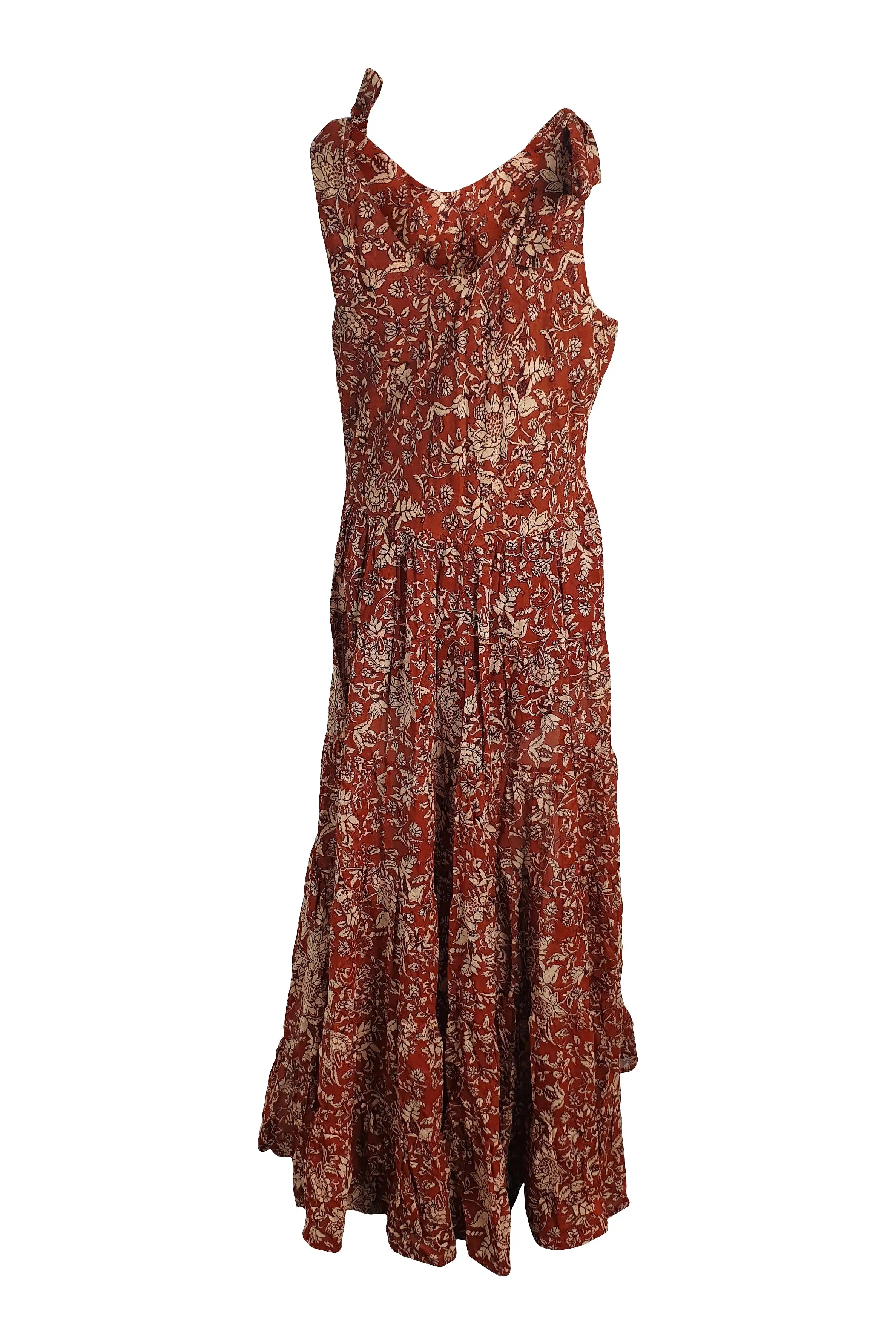 FREE PEOPLE 100% Cotton Brown Motif Floral Print Maxi Dress (M)