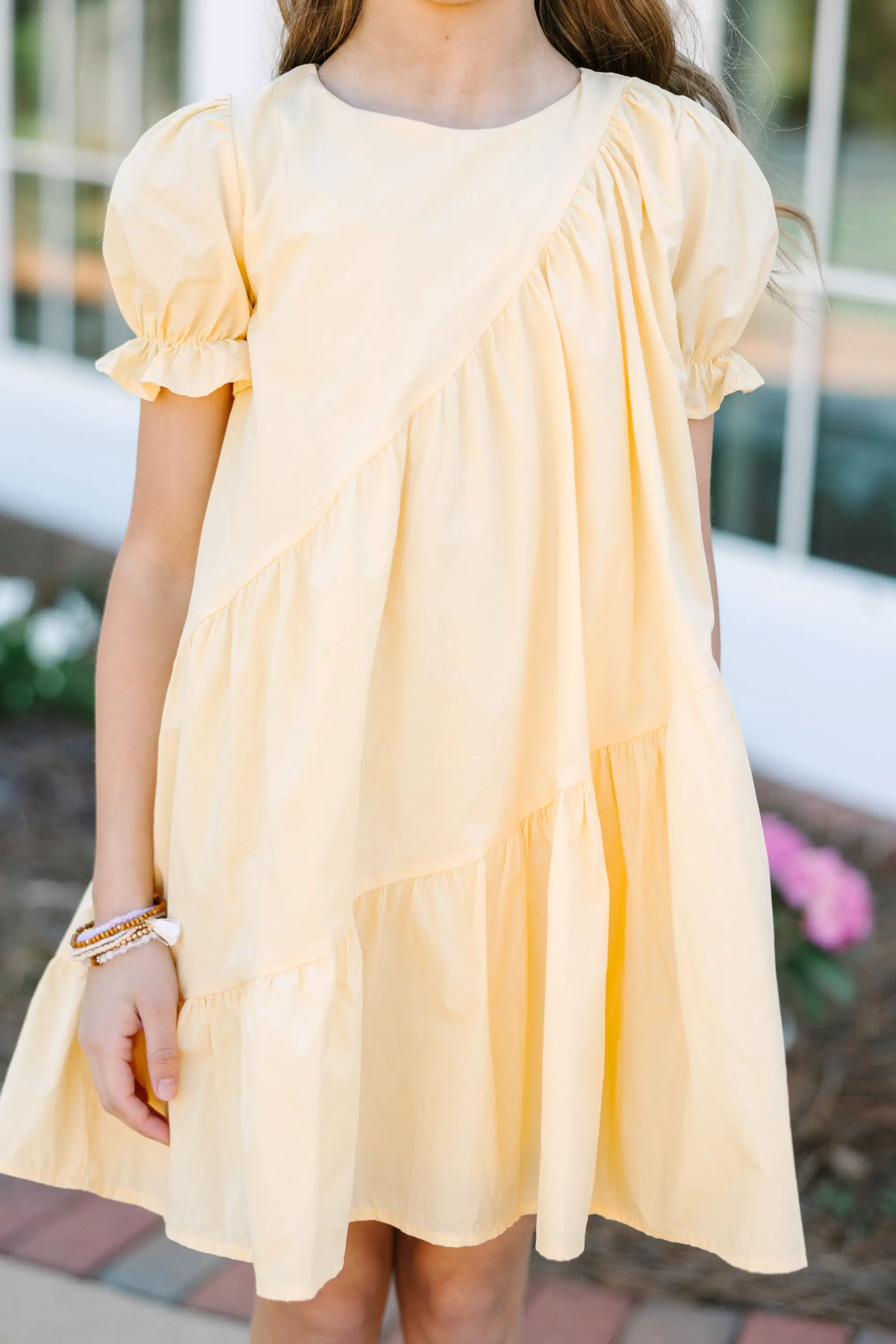 Girls: All Joy Yellow Ruffled Dress