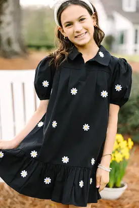 Girls: Dream Of The Day Black Floral Embroidered Dress