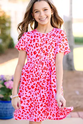 Girls: Happy Days Fuchsia Leopard Babydoll Dress