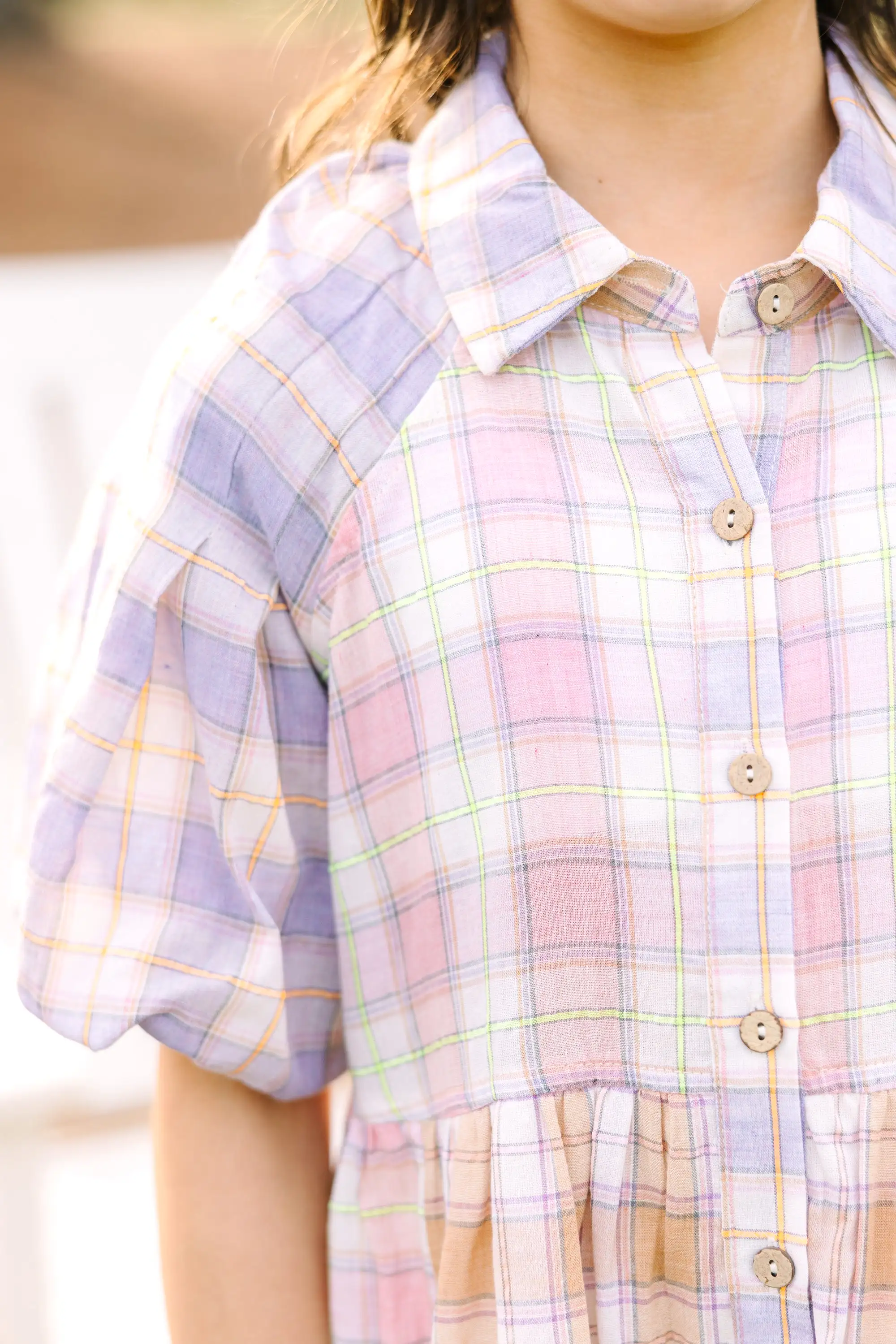 Girls: Happy Place Lavender Purple Plaid Dress