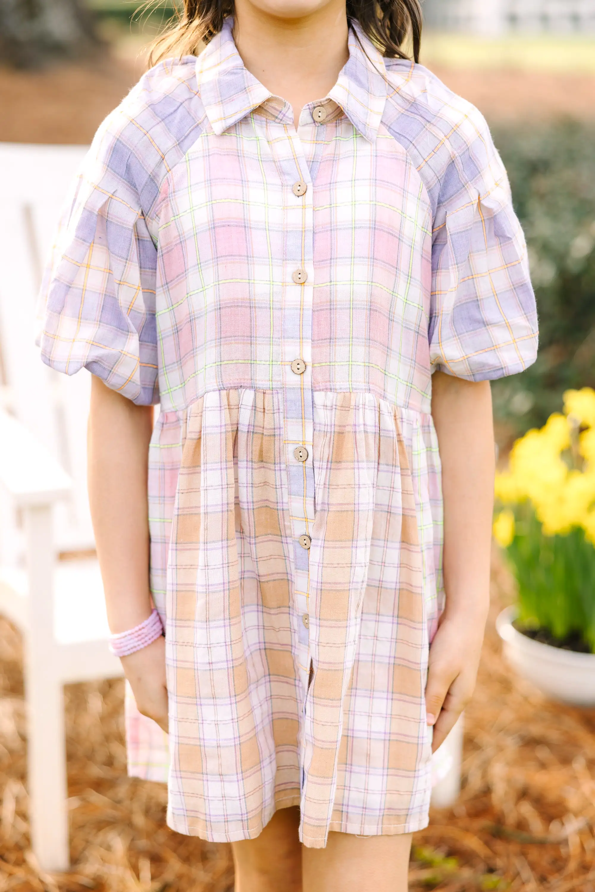 Girls: Happy Place Lavender Purple Plaid Dress