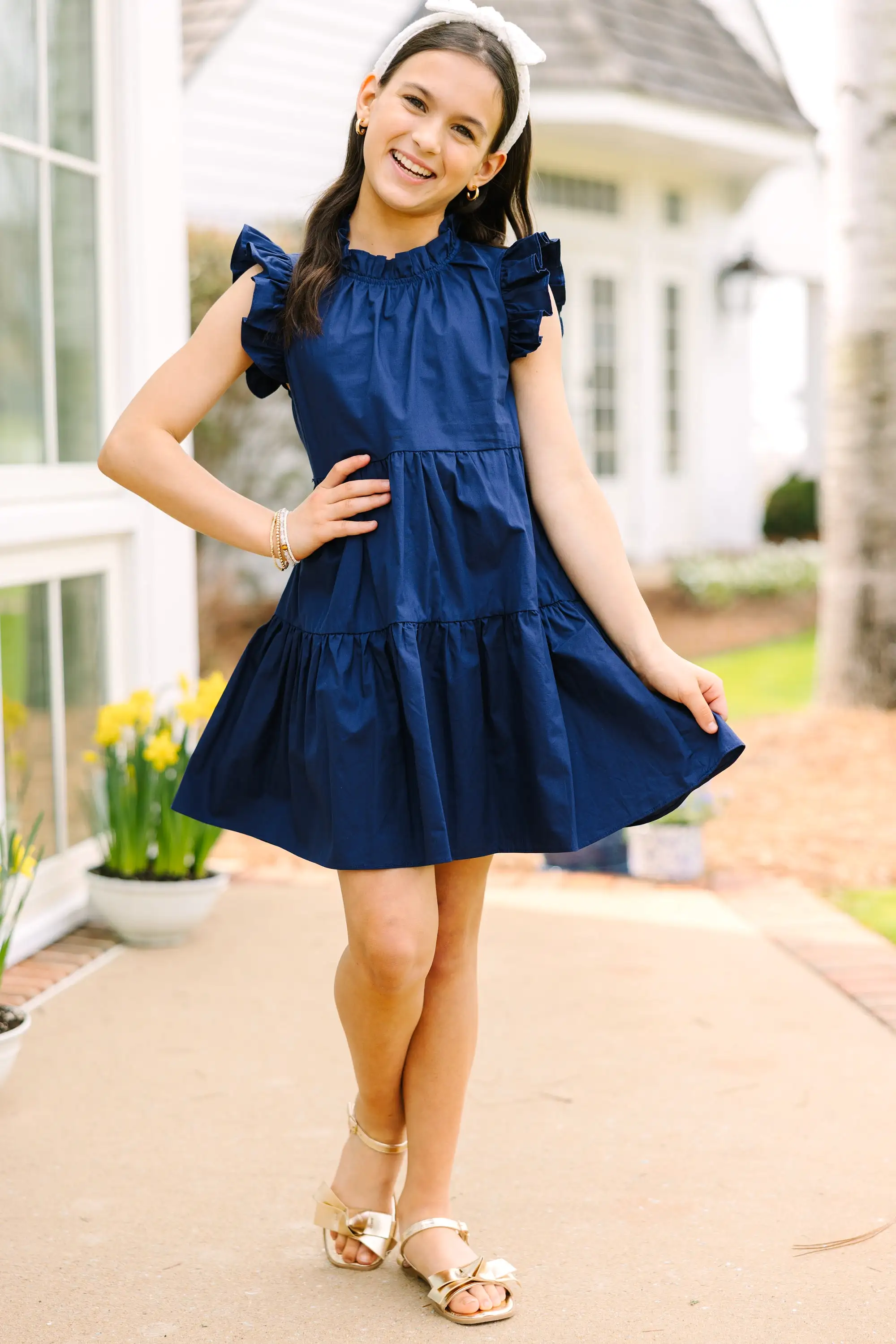 Girls: What Dreams Are Made Of Navy Blue Ruffled Dress