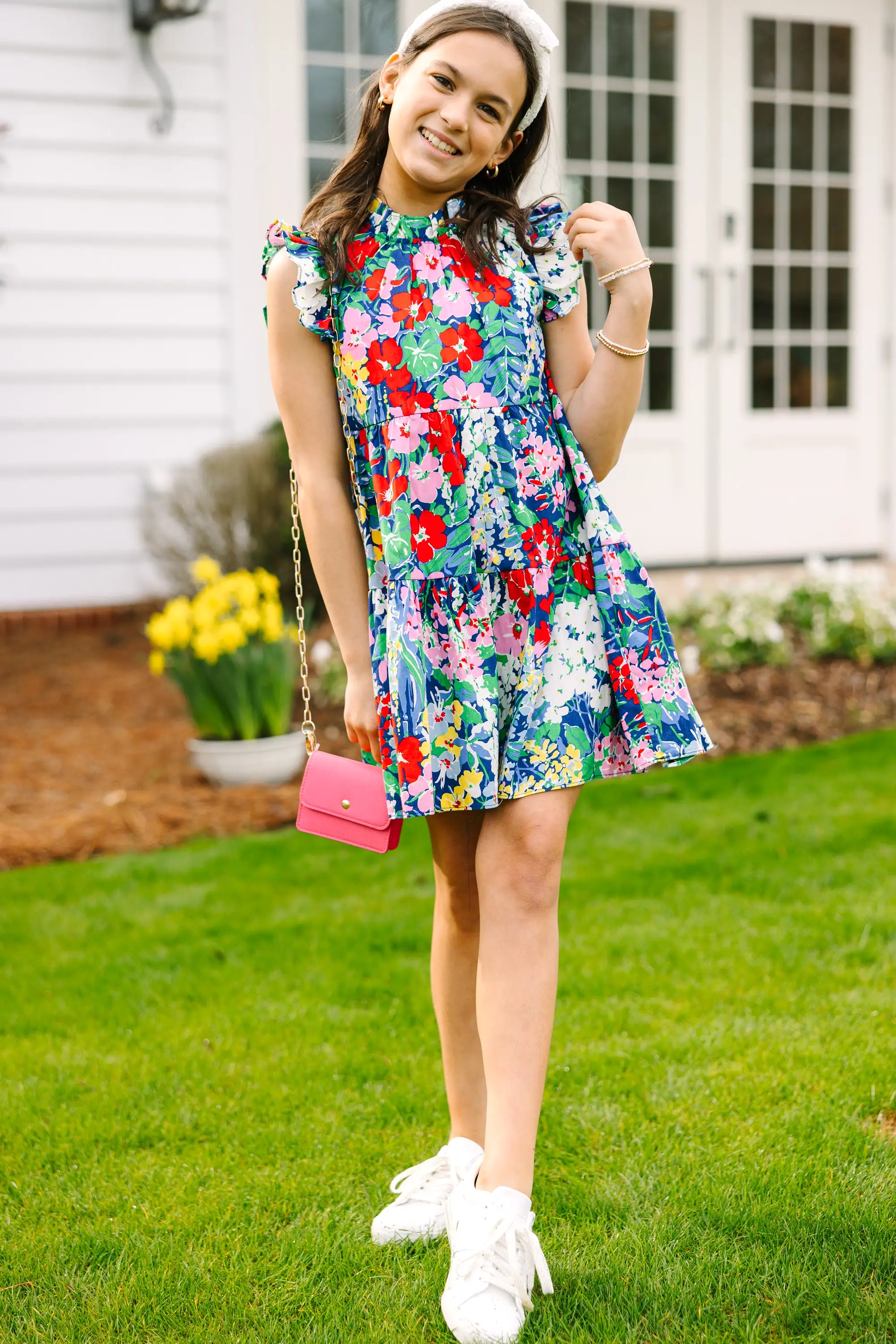 Girls: What Dreams Are Made Of Navy Floral Ruffled Dress