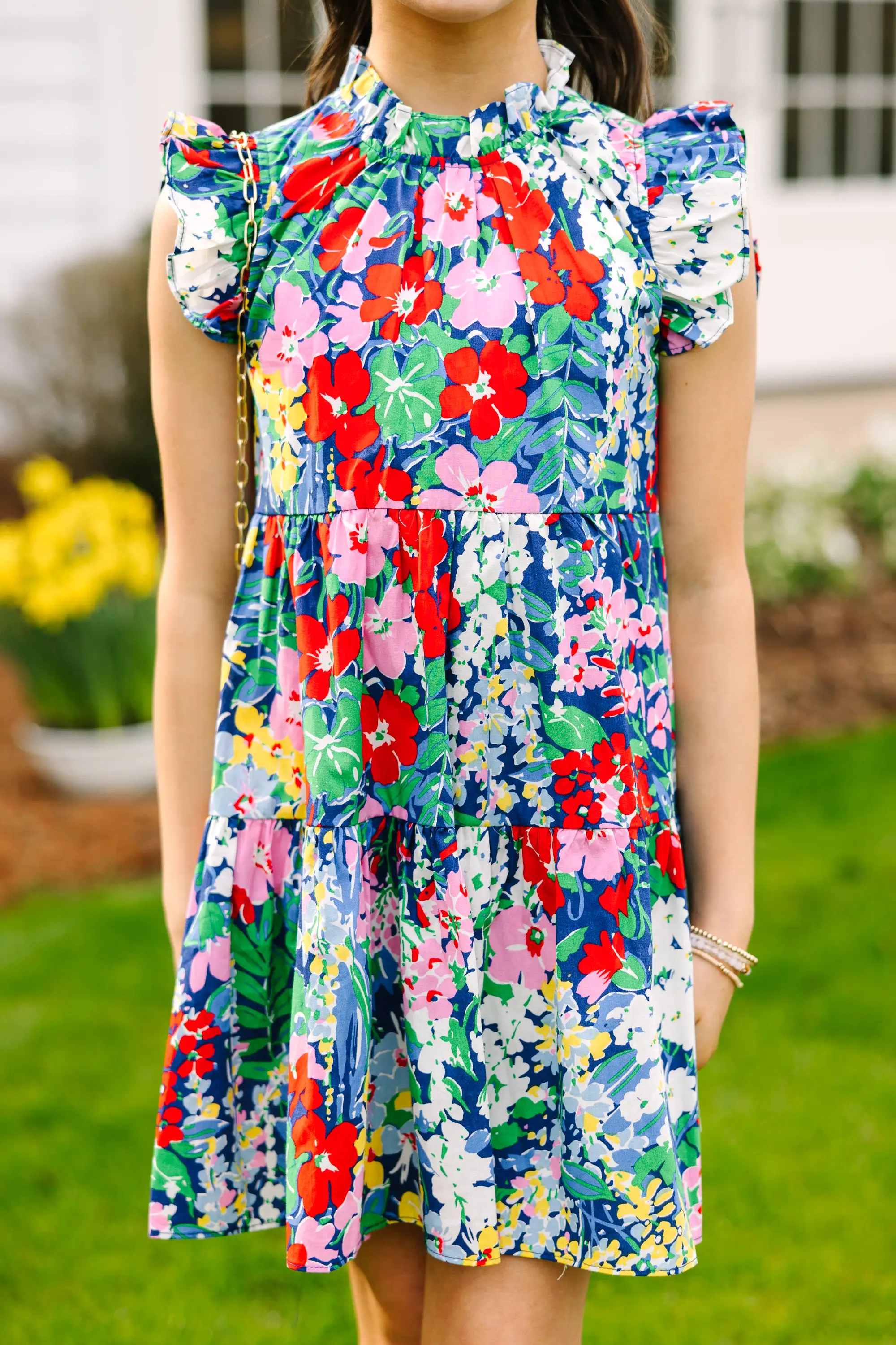 Girls: What Dreams Are Made Of Navy Floral Ruffled Dress