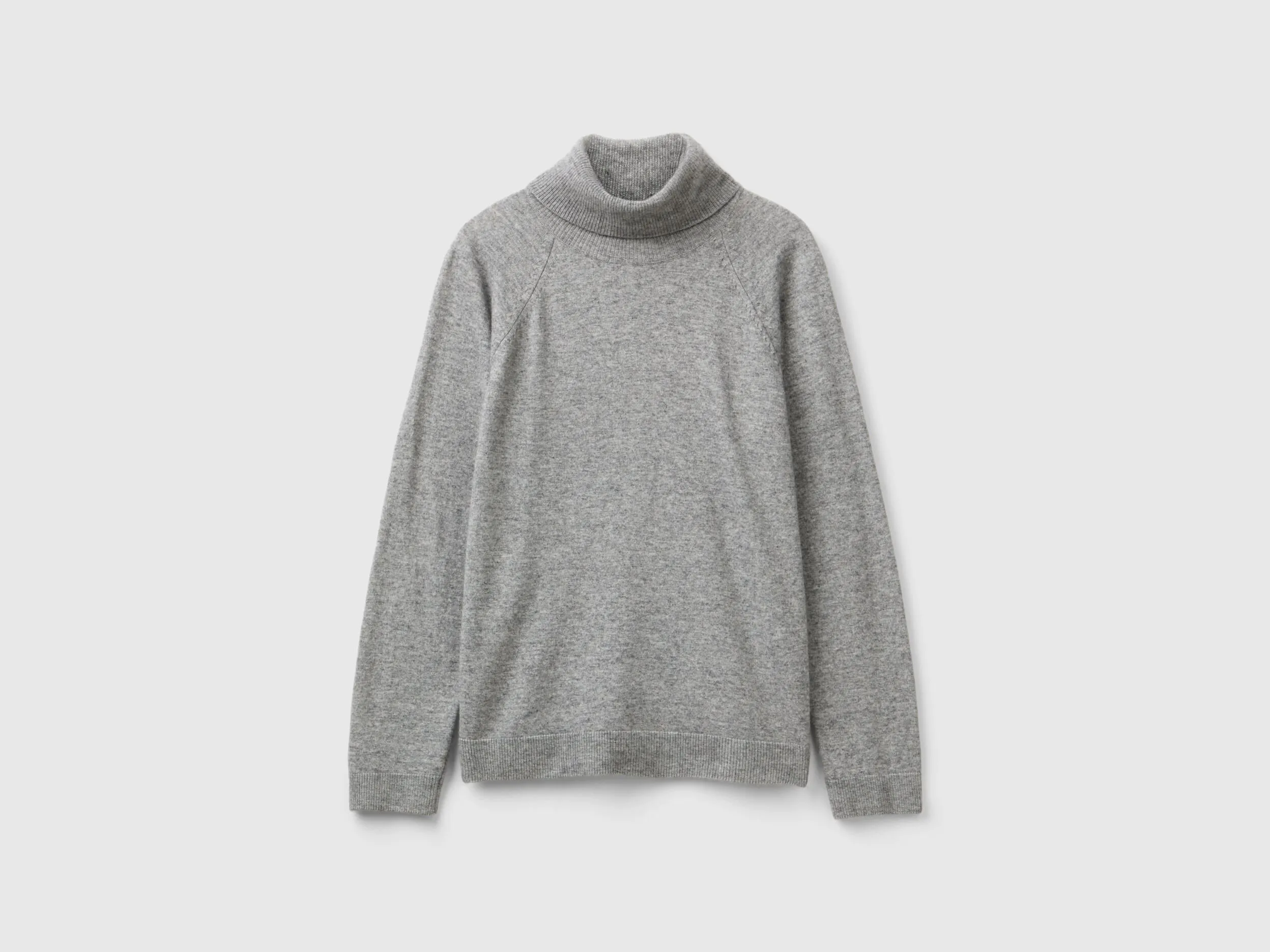 Gray turtleneck sweater in cashmere and wool blend - Light Gray | Benetton