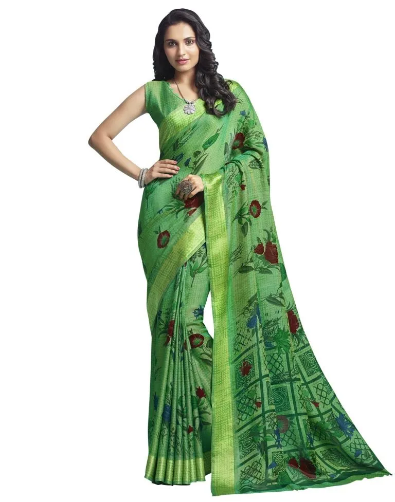 Green Coloured Jute Cotton Woven Casual saree