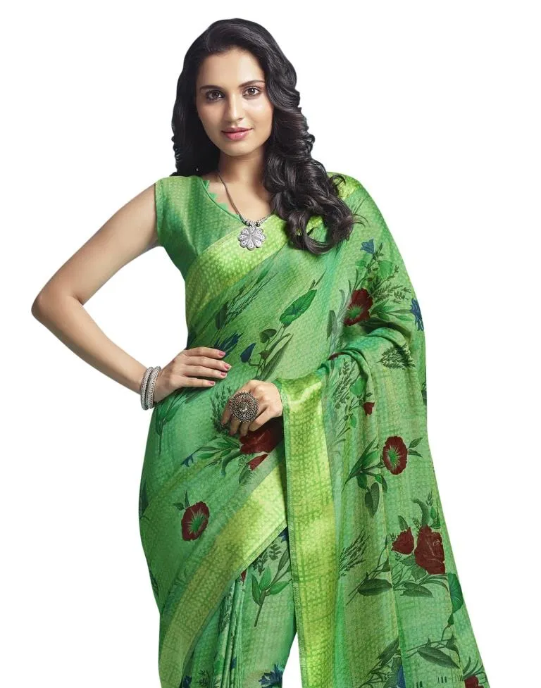 Green Coloured Jute Cotton Woven Casual saree