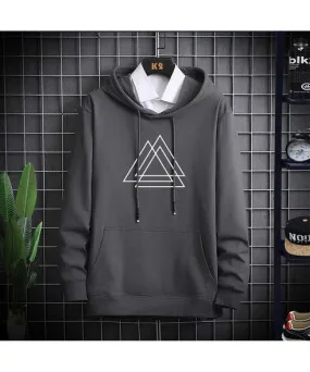 Grey triple triangle pattern print pull over hoodies