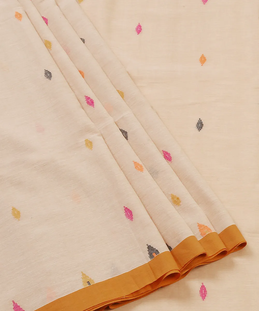 Handloom Beige Colour Cotton Jamdani Saree With Box Stripe Woven On Pallu